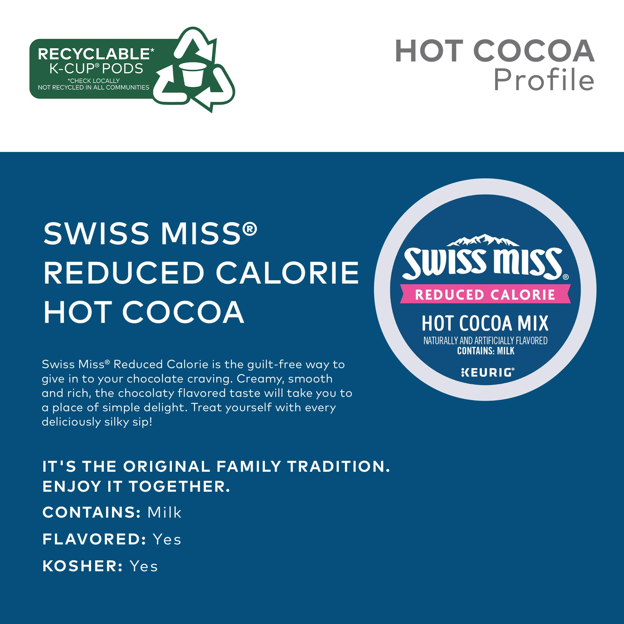 Swiss Miss Sensible Sweets Light Hot Cocoa Mix - Low Calorie Keurig K-Cup Pods (96 Count) - Perfect for Office, Home & Winter Comfort Drinks