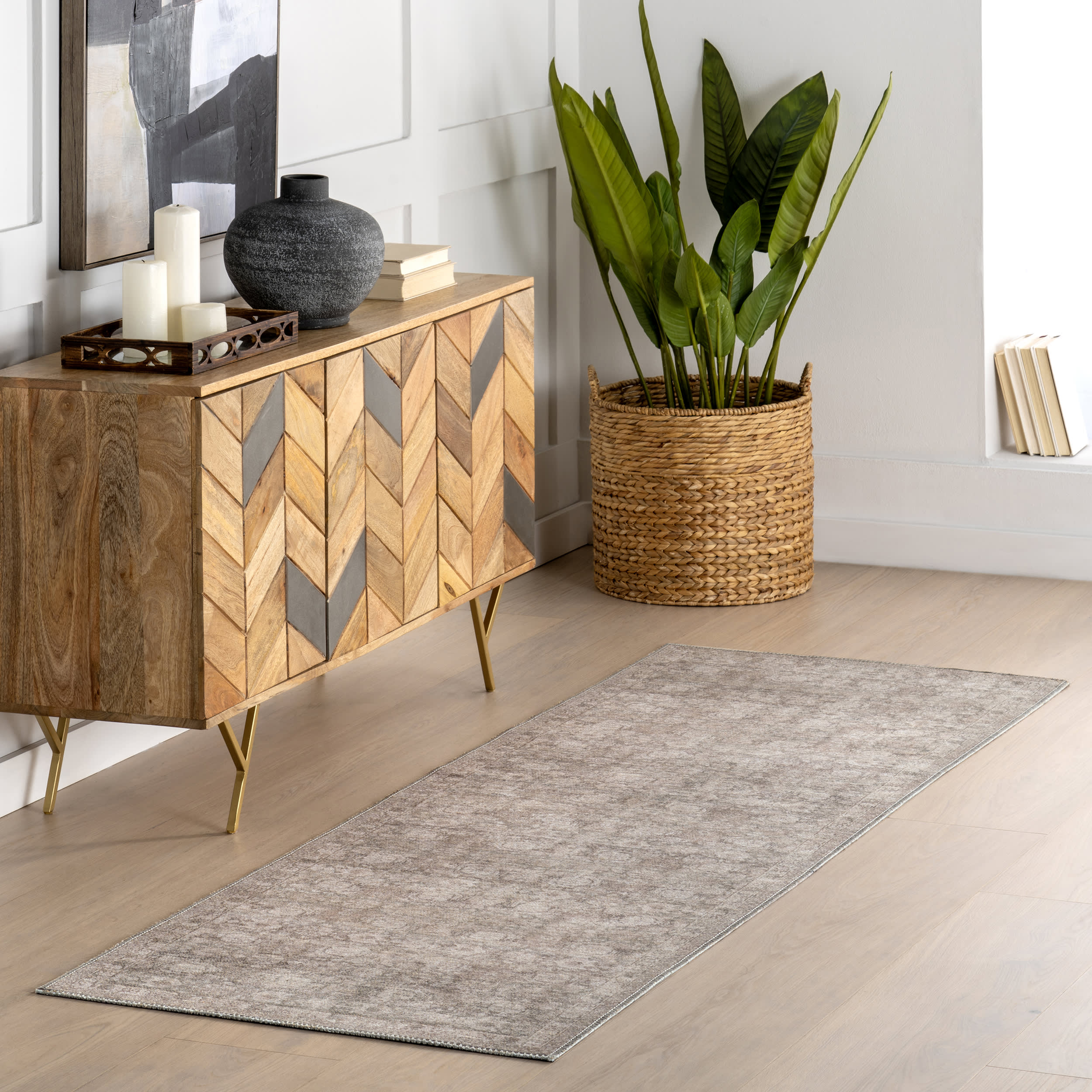 Clinton Antiqued Jute Blend Rug - Dark Beige Natural Fiber Floor Mat | Boho Chic Living Room Decor, Bedroom Accent Rug for Cozy Home Style