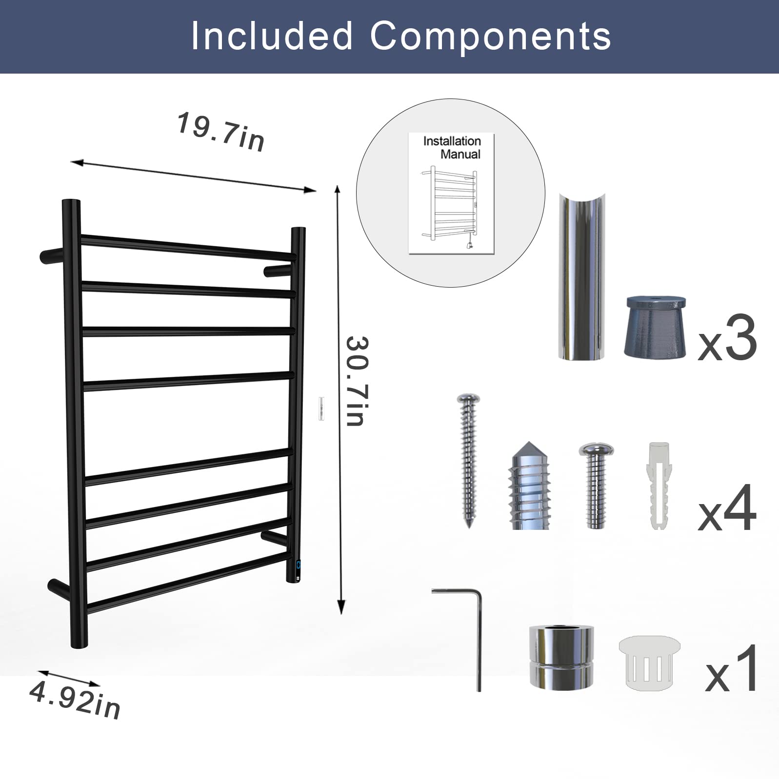 Premium Heated Towel Rack - Adjustable Timer & Wall Mounted Electric Towel Warmer for Bathroom | Hardwired or Plug-in Options | Perfect for Spa, Luxury Bathrooms & Cold Weather Comfort