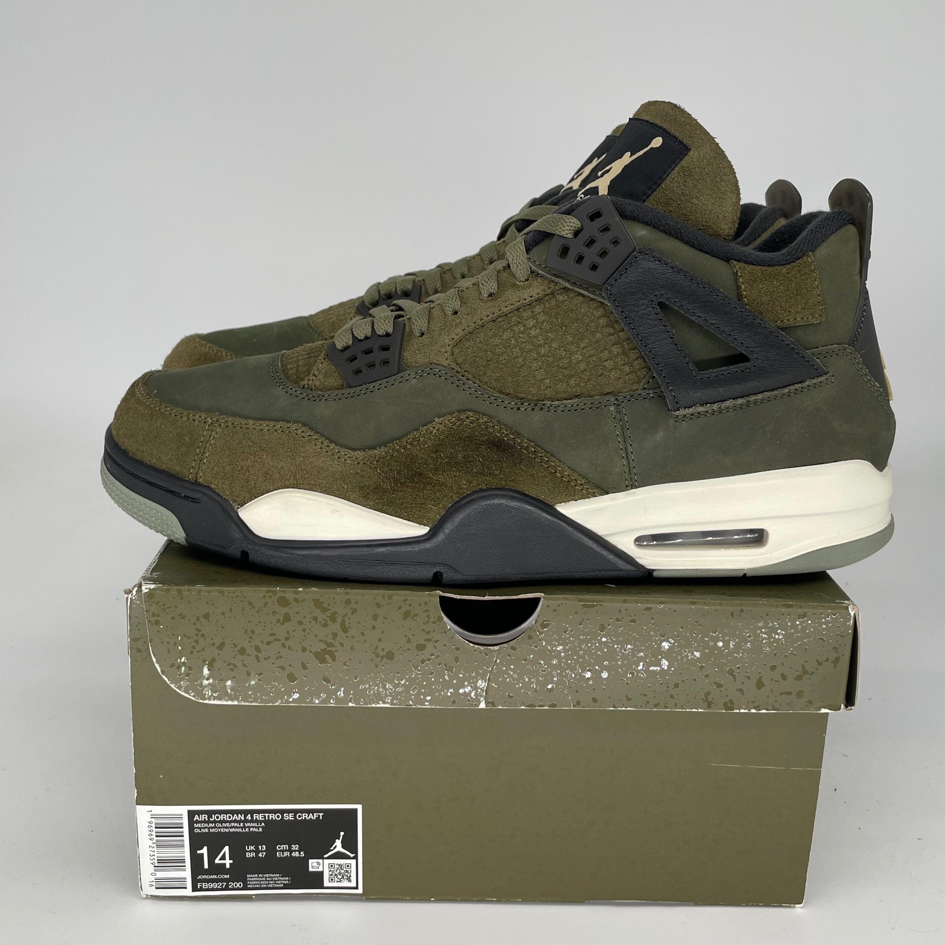 AIR JORDAN 4 CRAFT MEDIUM OLIVE Men's Basketball Shoes Size 14 FB9927-200 - Perfect for Streetwear Fashion & Basketball Games