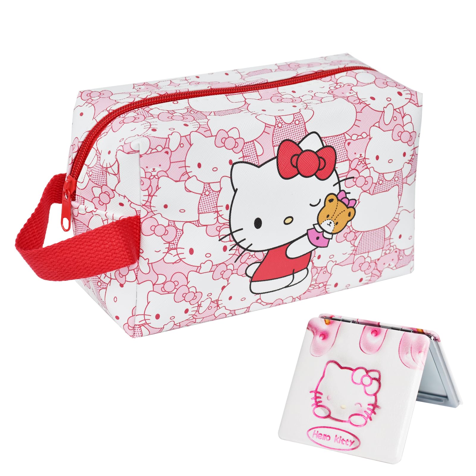 Cute Kitty Travel Cosmetic Bag - Large Capacity PU Leather Makeup Pouch with Zipper, Foldable Toiletry Organizer for Women & Girls | Perfect for Travel, Gym, and Daily Makeup Storage