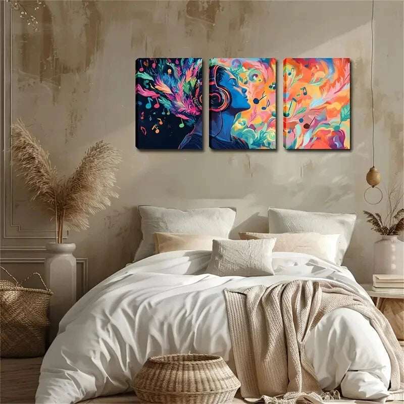 3-Piece Warm Orange Pink Notes Wall Art Set - Framed Canvas 50x70cm - High Quality Print - 100% Australian Made - Ready to Hang - Perfect for Living Room, Bedroom & Office Decor