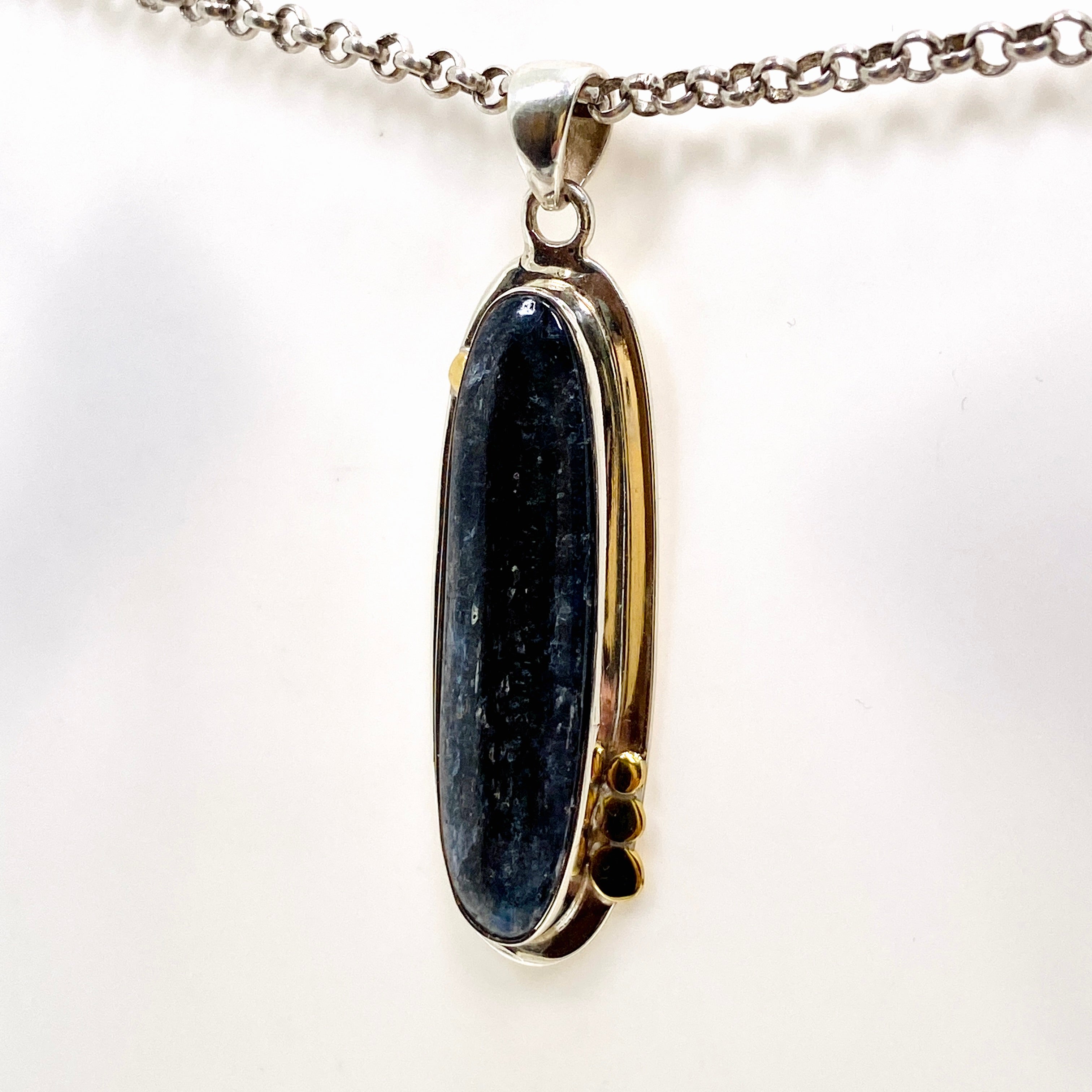 Blue Kyanite Oval Cabochon Pendant with Brass Detailing - Natural Healing Stone Jewelry for Chakra Balancing & Meditation - Perfect for Spiritual Gifts & Energy Work (KPGJ4617)