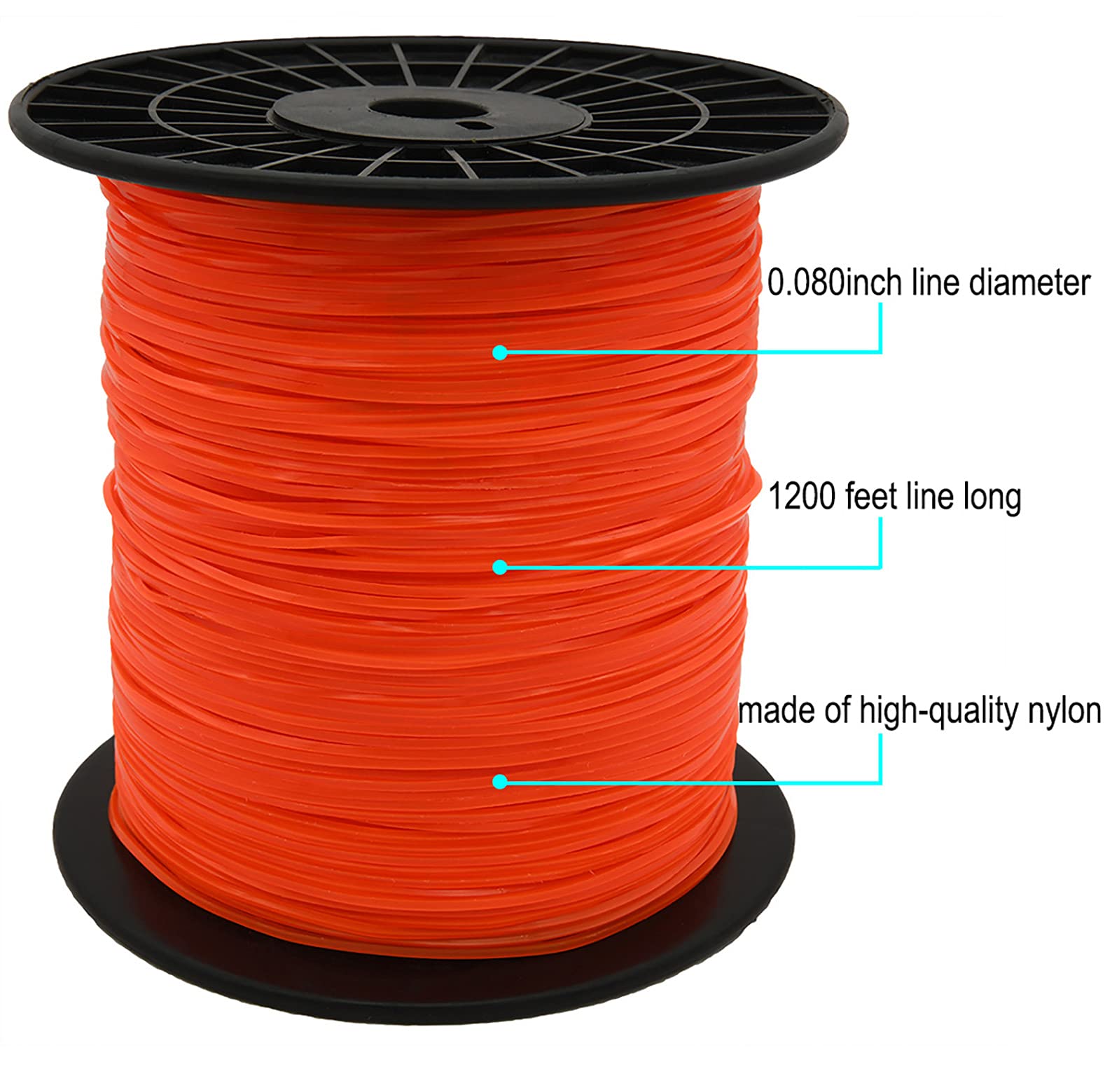 KAKO 080 Commercial Grade Square Trimmer Line - .080-Inch x 1200-Ft Weed Wacker String for Most String Trimmers (Orange) - Ideal for Lawn Care, Yard Maintenance & Professional Landscaping