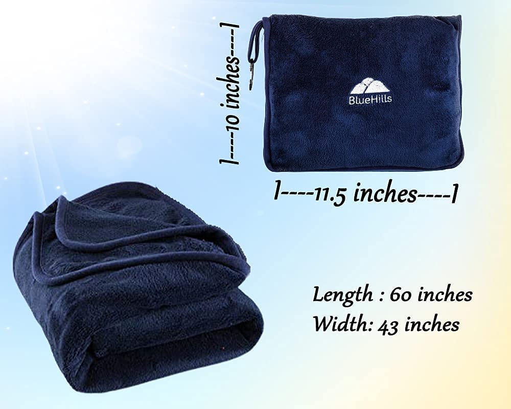 BlueHills Premium Soft Travel Blanket & Pillow Set of 4 - Ultra Cozy Airplane Blanket Throw with Carry Bag, Compact Large Travel Blanket in Gray, Navy, Purple & Light Pink - Perfect for Flights, Road Trips & Camping