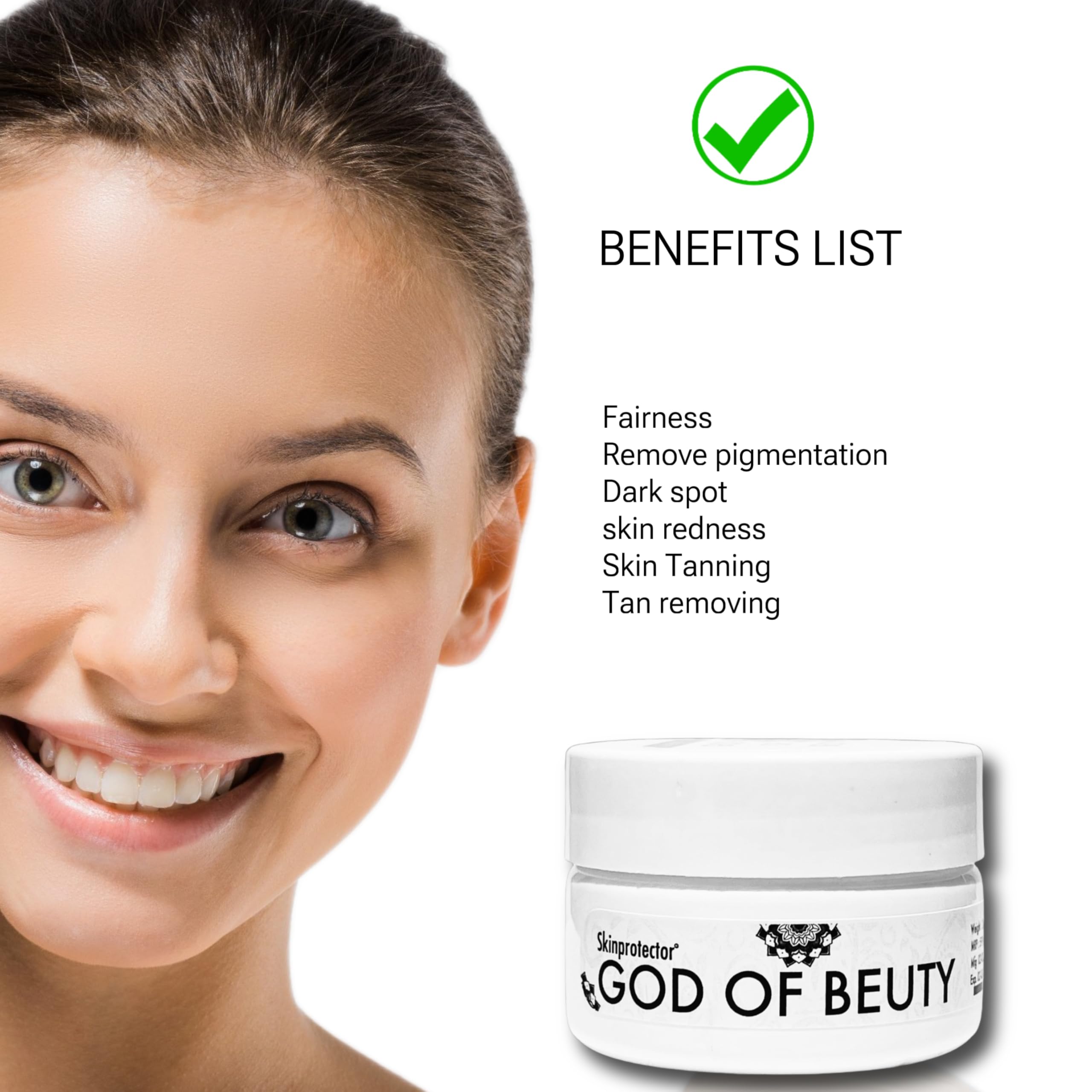 Skinprotector God of Beauty Fairness Night Cream - Natural Whitening Face Cream for Dark Spots, Acne & Under Eye Circles + Dark Knuckle Brightening | Nighttime Skin Repair & Glow