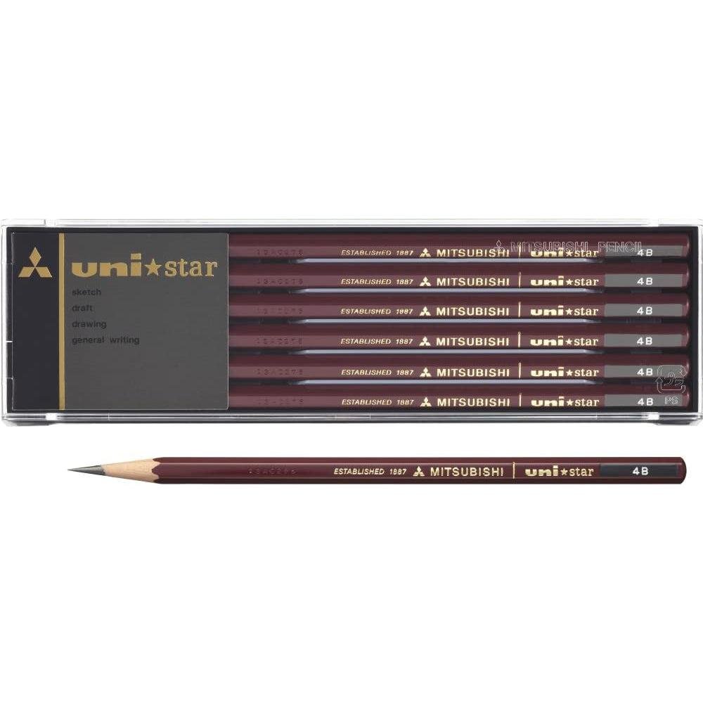 Premium Mitsubishi Uni Star Japanese Graphite Pencils 4B (12-Pack) - Ideal for Sketching, Shading & Professional Artwork