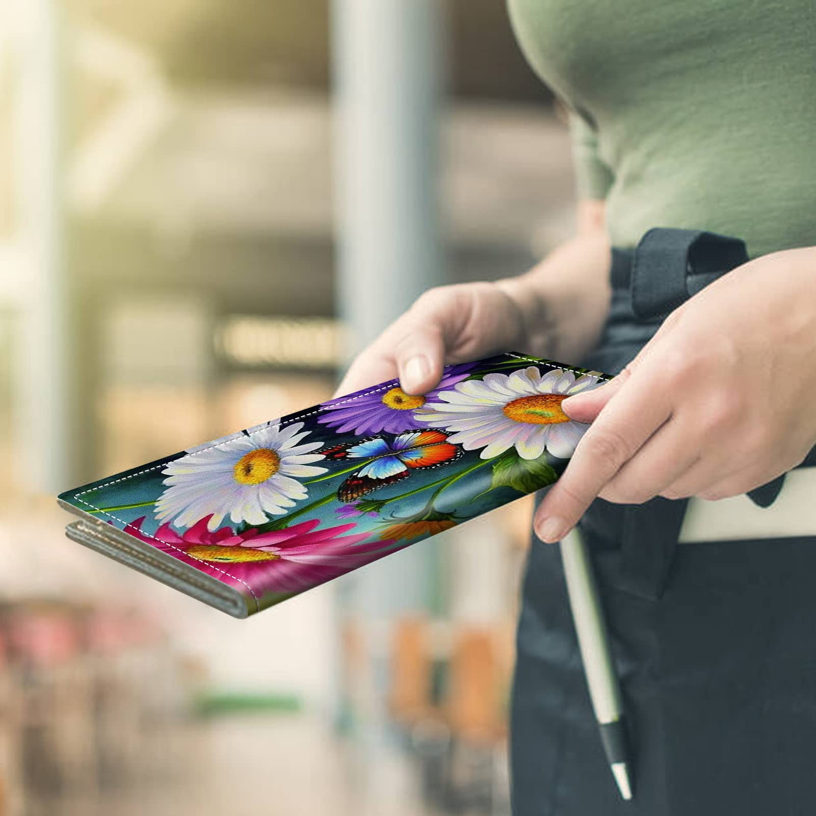 Leather Waitress Book with Zipper Money Pocket - Cute Butterfly Flower Design Server Book for Waitress - Guest Check Holder Fits Server Apron - Perfect for Restaurants, Cafes & Hospitality Professionals