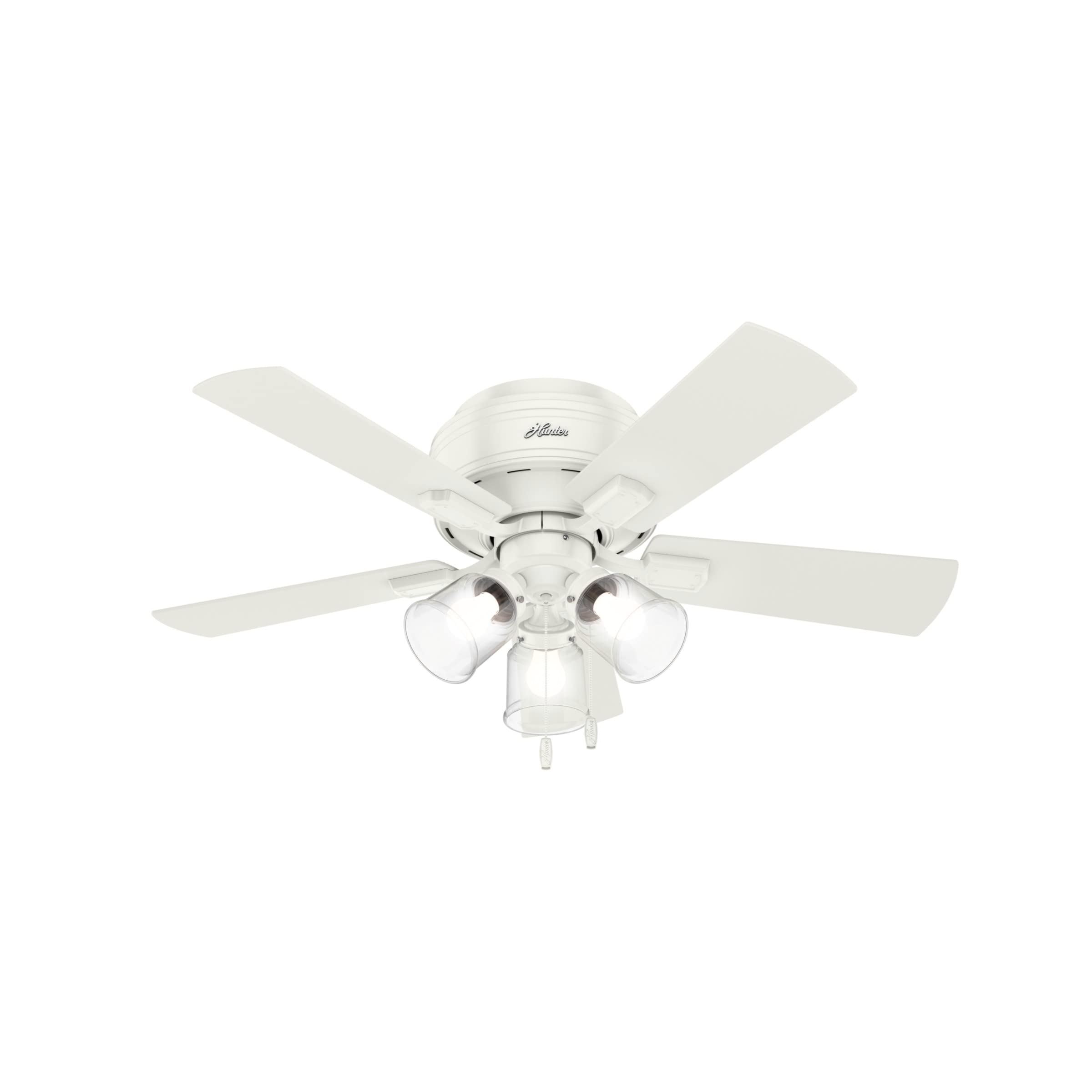 Hunter Fan Company 52152 42 Inch Crestfield Fresh White Low Profile Ceiling Fan with LED Light Kit and Pull Chain - Perfect for Bedrooms, Living Rooms, and Indoor Spaces