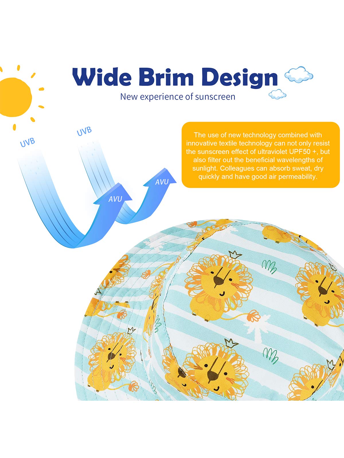 UPF 50+ Baby Sun Hat with Wide Brim - Toddler Bucket Hat for Boys & Girls - Summer Beach Hat for Outdoor Play, Swimming & Park Adventures