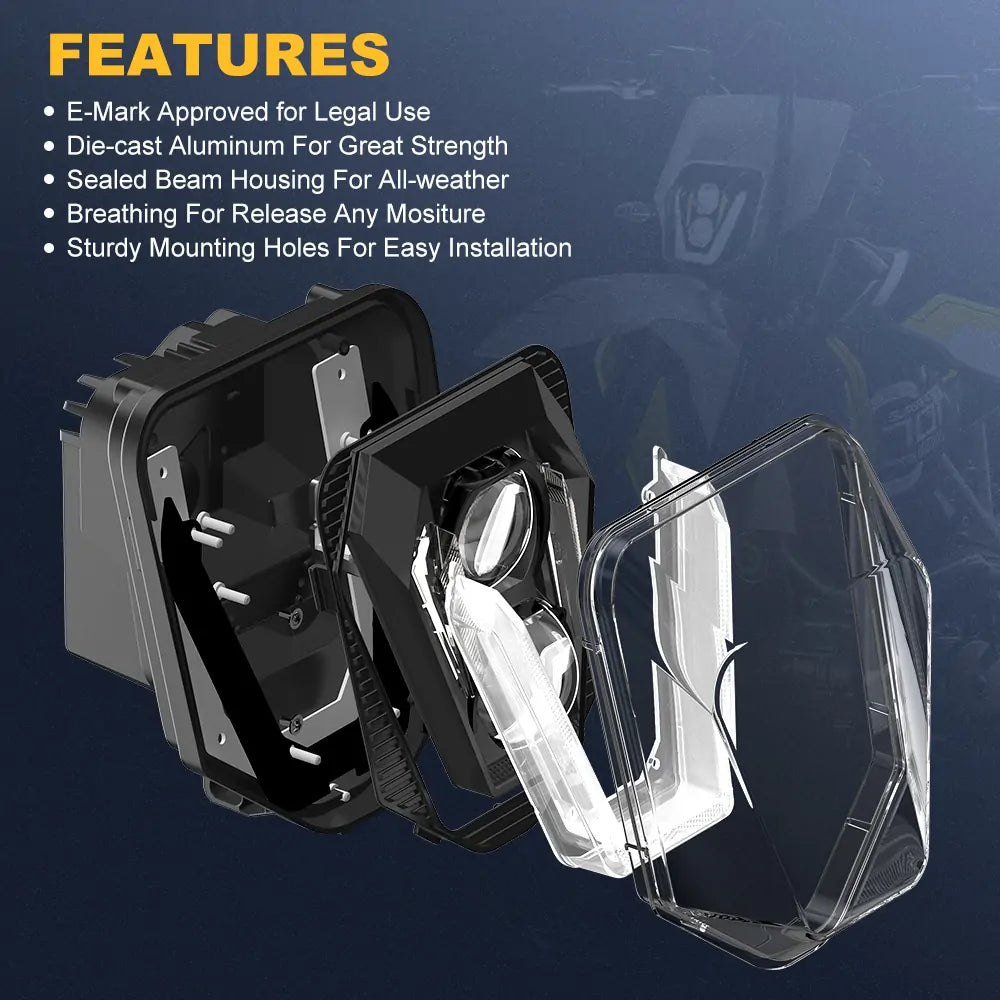HUSQVARNA 300TE Motorcycle LED Headlight Assembly with Amber DRL - High Visibility Replacement for Off-Road & Night Riding