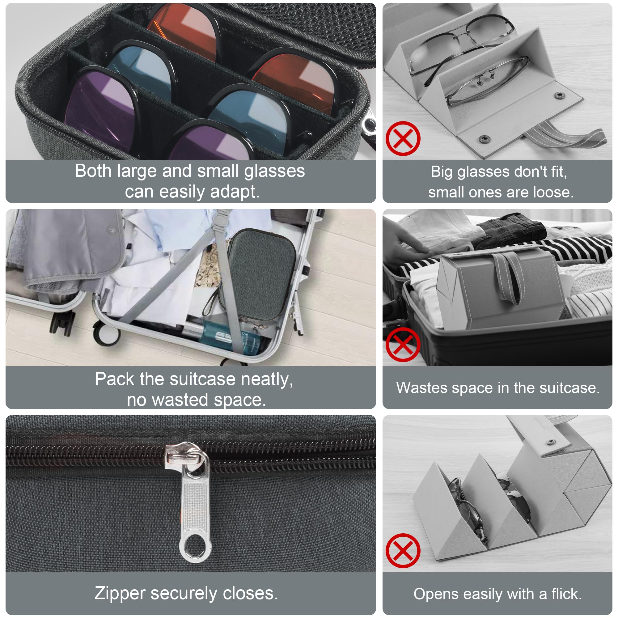 Bukere Travel Sunglasses Organizer Case - 3 Adjustable Slots for Multiple Eyeglasses & Sunglasses - Durable Hard Eyewear Storage Box for Men & Women - Perfect for Travel, Office & Daily Use