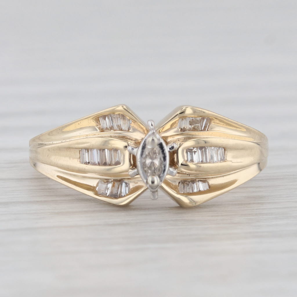 0.20ctw Marquise Cut Diamond Engagement Ring in 10k Yellow Gold - Size 6 - Perfect for Proposals, Anniversaries & Romantic Occasions
