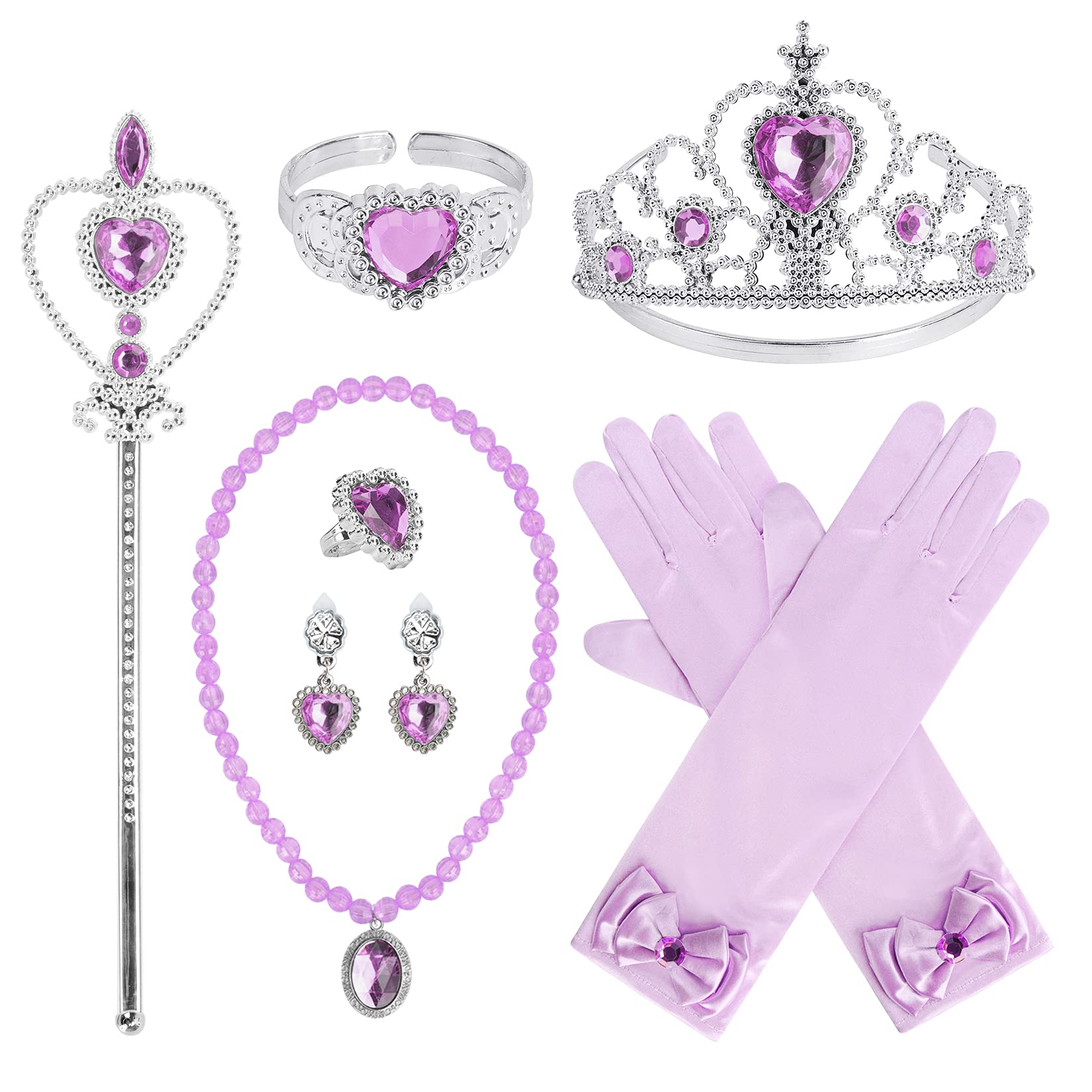 Royal Princess Dress Up Party Set - Gloves, Tiara, Wand, Necklace, Earrings, Bracelet & Ring (9-Piece Purple Costume Accessories) | Perfect for Birthday Parties, Halloween, Cosplay & Pretend Play