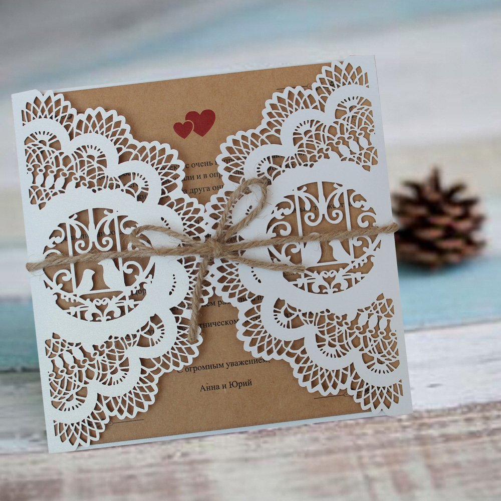 Elegant White Wedding Invitation Cards - Rustic Custom Printed Invitations with Unique Designs (Pack of 50) - Perfect for DIY Weddings, Bridal Showers & Anniversary Celebrations