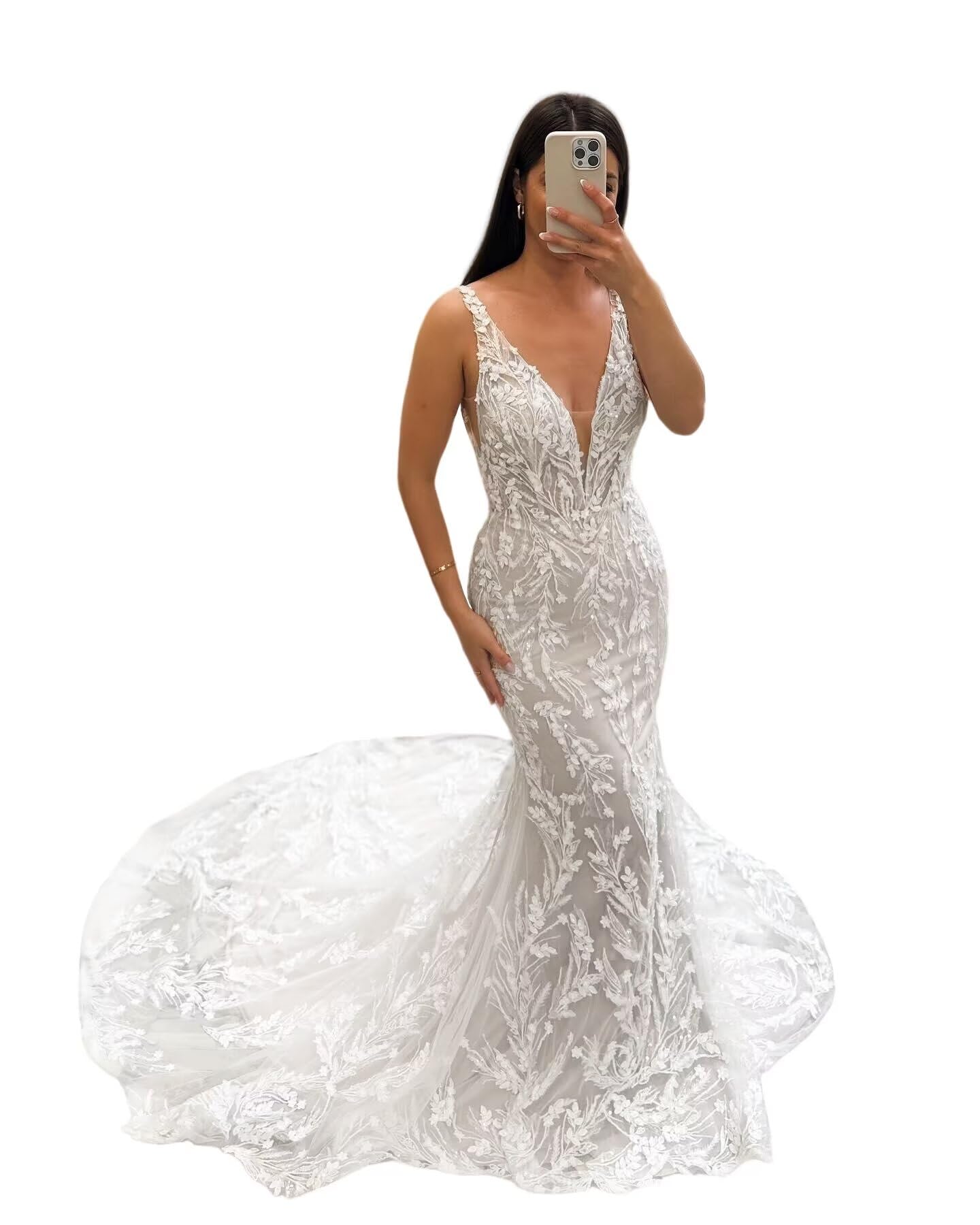 BITALY 2024 Mermaid Wedding Dress for Bride - Elegant Lace Appliques Long Boho Bridal Gown for Women (BI030) | Perfect for Beach, Garden & Destination Weddings