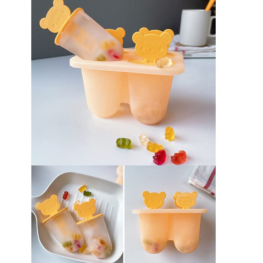 Best Silicone Popsicle Molds - 4-Piece Reusable Bear Shape Ice Pop Maker (Green) for Kids, Homemade Frozen Treats, Summer Snacks & Party Favors