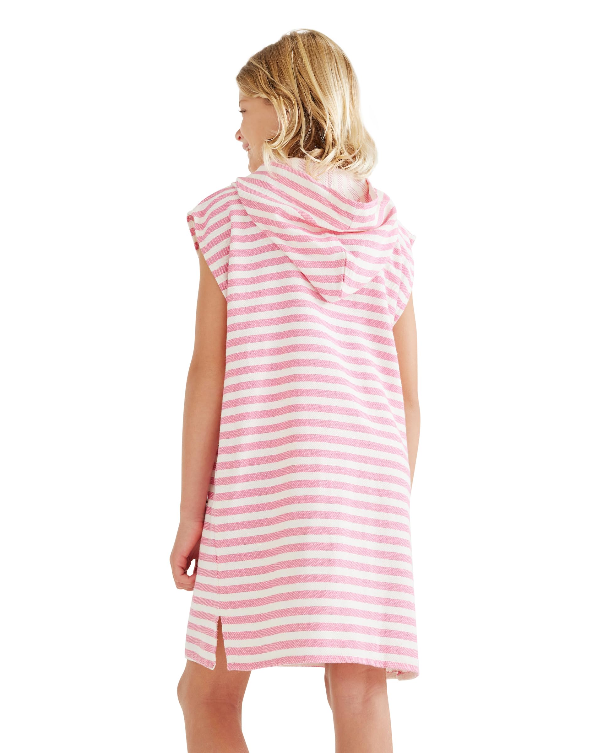 SAMMIMIS Kids Sleeveless Hooded Towel with Zipper & Pockets - 100% Turkish Cotton - Soft Absorbent Beach Towel for Swimming, Pool & Outdoor Activities - Perfect Gift for Boys & Girls (Pink/White, Medium) - Great for Beach Trips, Pool Parties & After-Swim Comfort
