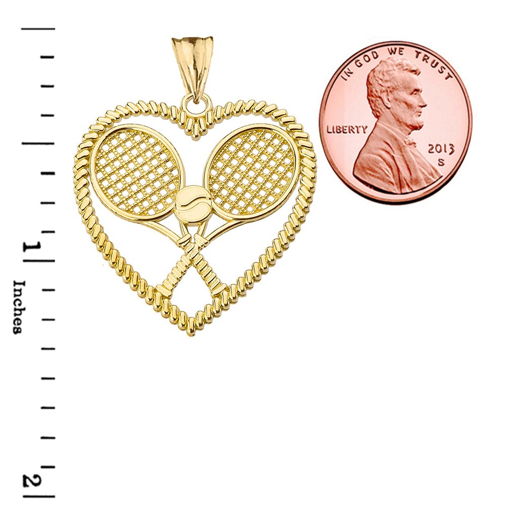 10K Yellow Gold Tennis Heart-Shaped Charm Pendant - Elegant Sports Jewelry Gift for Tennis Lovers, Players & Coaches - Perfect for Valentine's Day, Anniversary & Match Celebrations