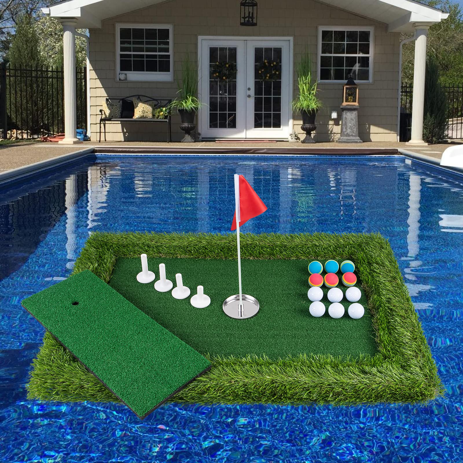 24x36in Floating Golf Green for Pool - Outdoor Golf Chipping & Putting Training Mat - Perfect for Backyard Parties, Pool Games & Golf Practice