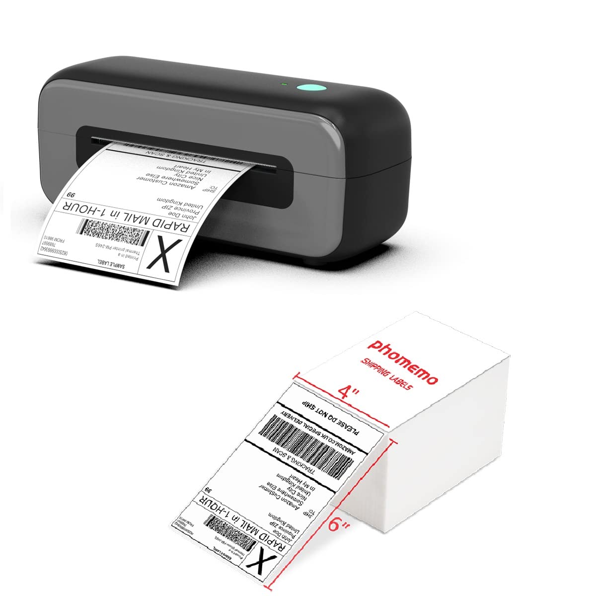 Phomemo 4x6 Thermal Shipping Label Printer for Amazon, eBay, USPS, Shopify & FedEx - Includes 500 Labels - Perfect for E-commerce, Small Business & Home Shipping Needs