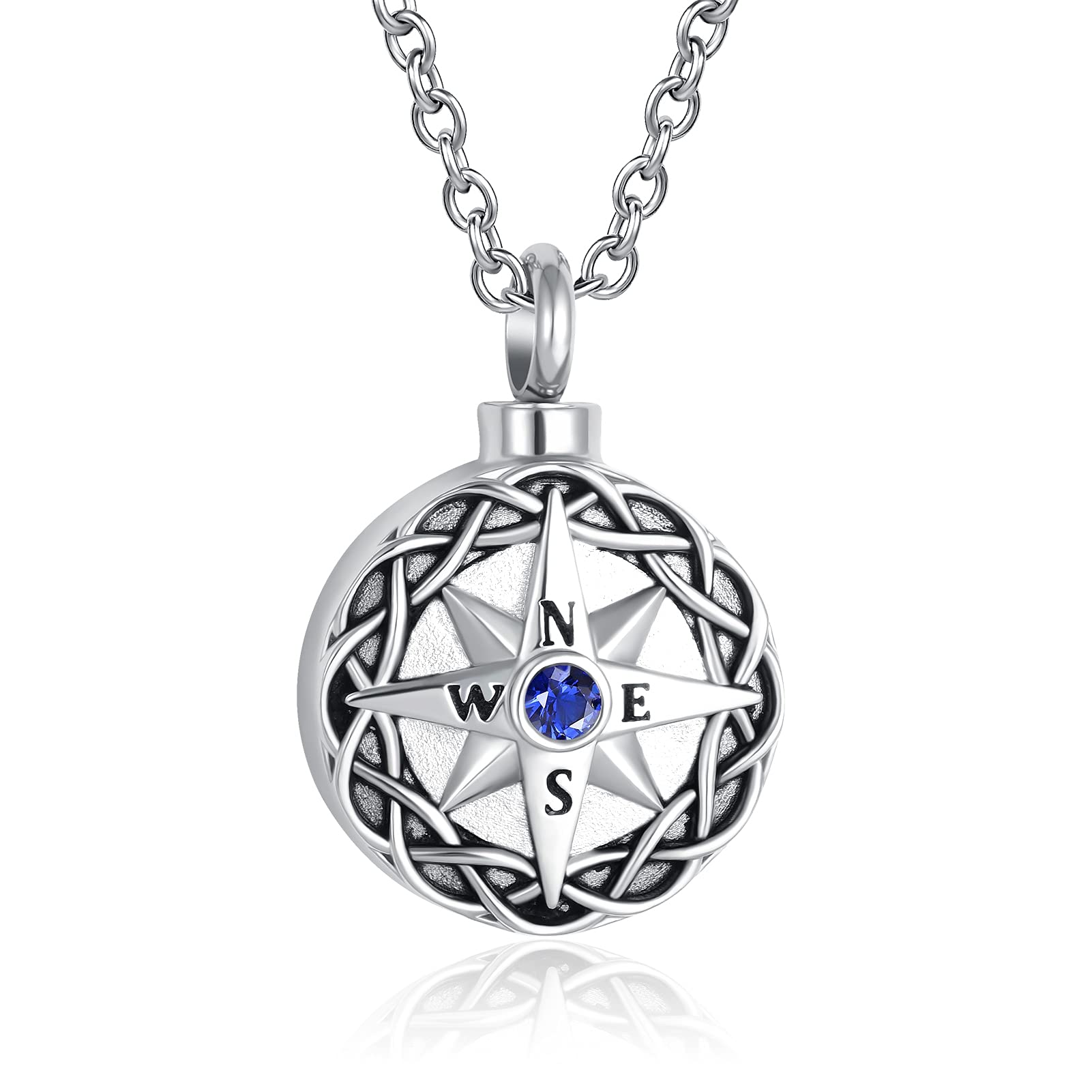 Nautical Compass Cremation Urn Necklace - Navy Anchor Crystal Memorial Pendant for Ashes Keepsake - Perfect for Remembrance Jewelry, Funeral Memorials & Travel Scattering Ceremonies