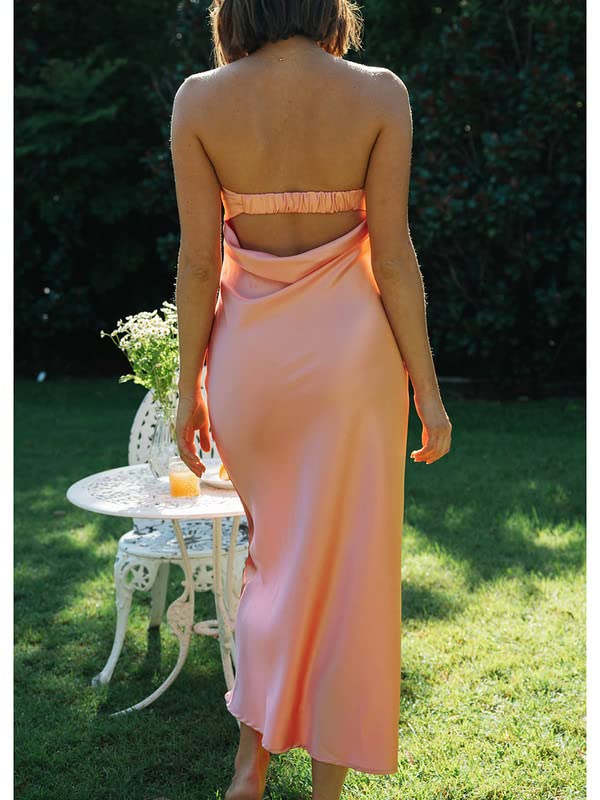 Elegant Backless Midi Dress for Women - Satin Spaghetti Strap Bodycon Dress for Beach, Club, Party & Evening Wear | Summer Casual & Formal Occasions