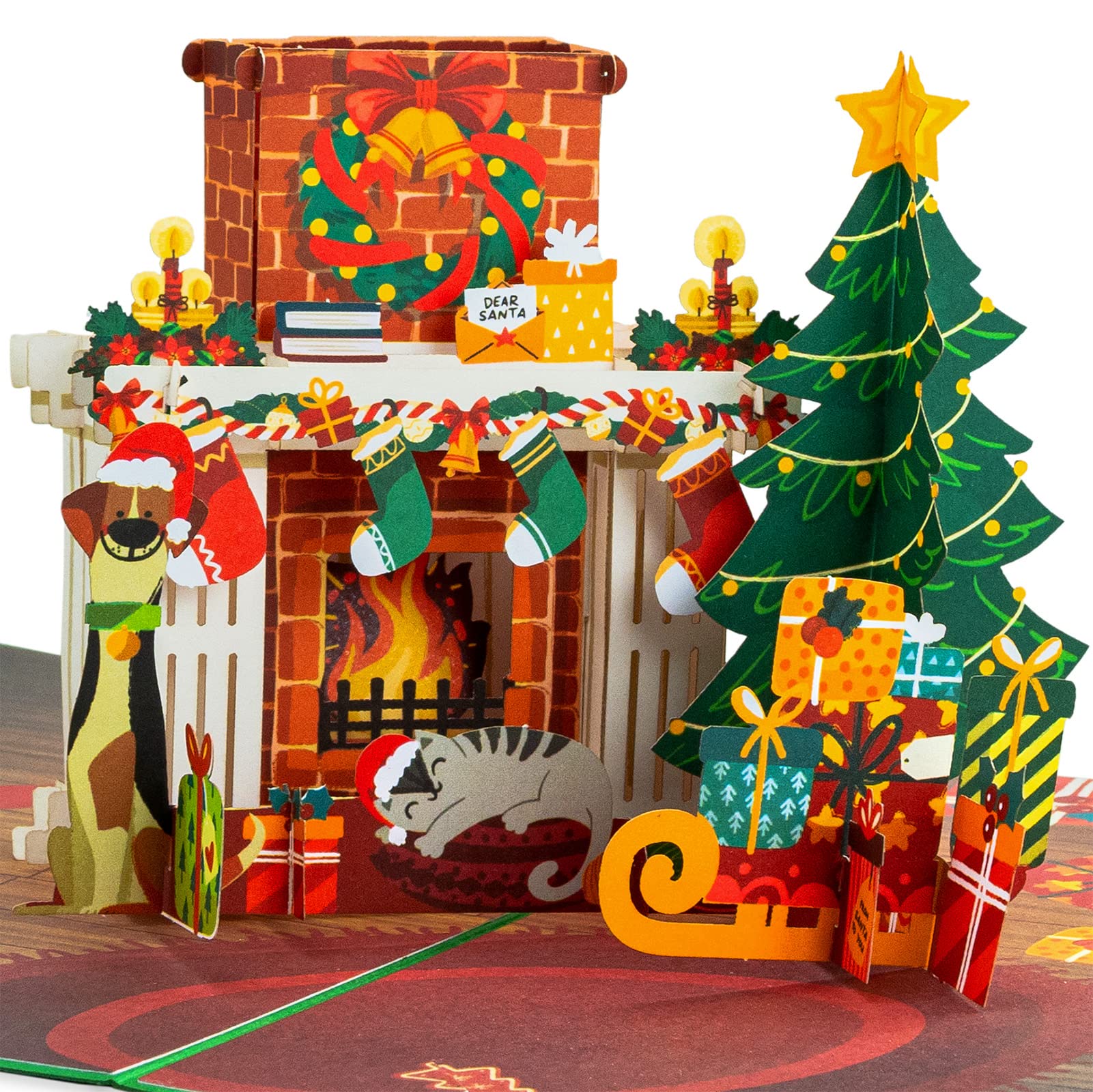 3D Pop Up Christmas Card - Handmade Fireplace Greeting for Holidays & Winter - 5
