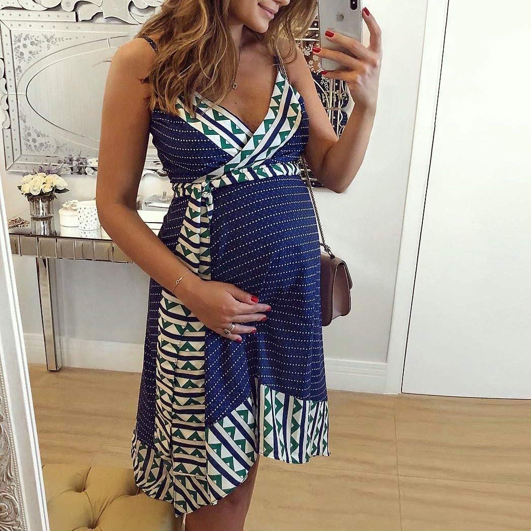 AnFeng Women's Summer Striped Nursing Dress - Backless Maternity Dress with White Lace, Breastfeeding & Pregnancy Clothes for Nursing Moms (Perfect for Outdoor Picnics, Baby Showers & Summer Vacations)