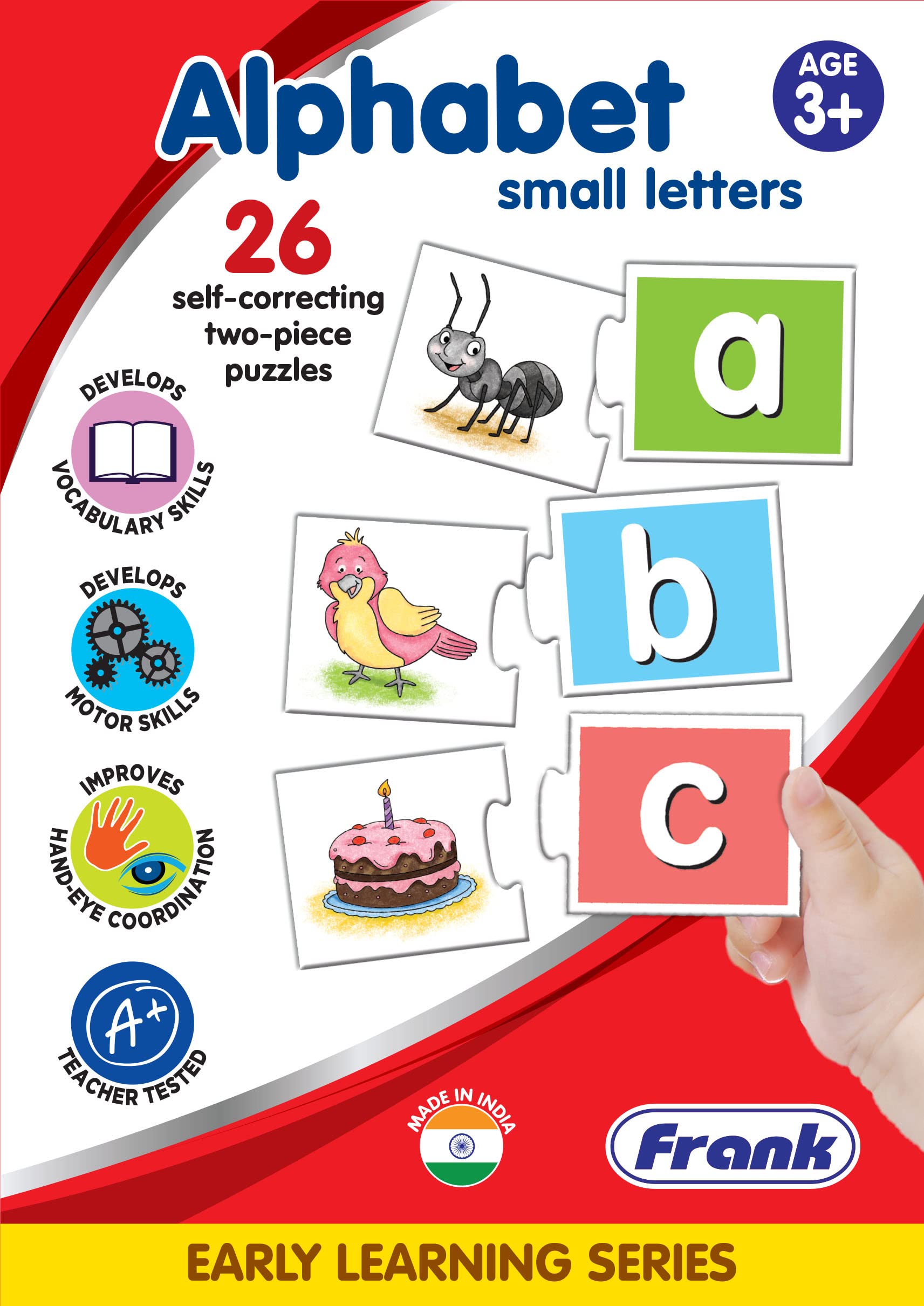 Frank Alphabet Small Letters Jigsaw Puzzles for Kids Ages 3-7 | 26 Self-Correcting 2-Piece Puzzles (52 Pcs) | Fun Educational Learning Toys for Preschool & Kindergarten | Perfect Birthday Gift for Boys & Girls | Classroom & Homeschool ABC Learning Activity