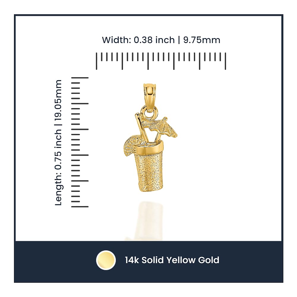 14K Solid Yellow Gold Cocktail Umbrella Pendant Necklace - Elegant Drink Charm Jewelry for Parties, Beach Vacations & Summer Cocktail Events