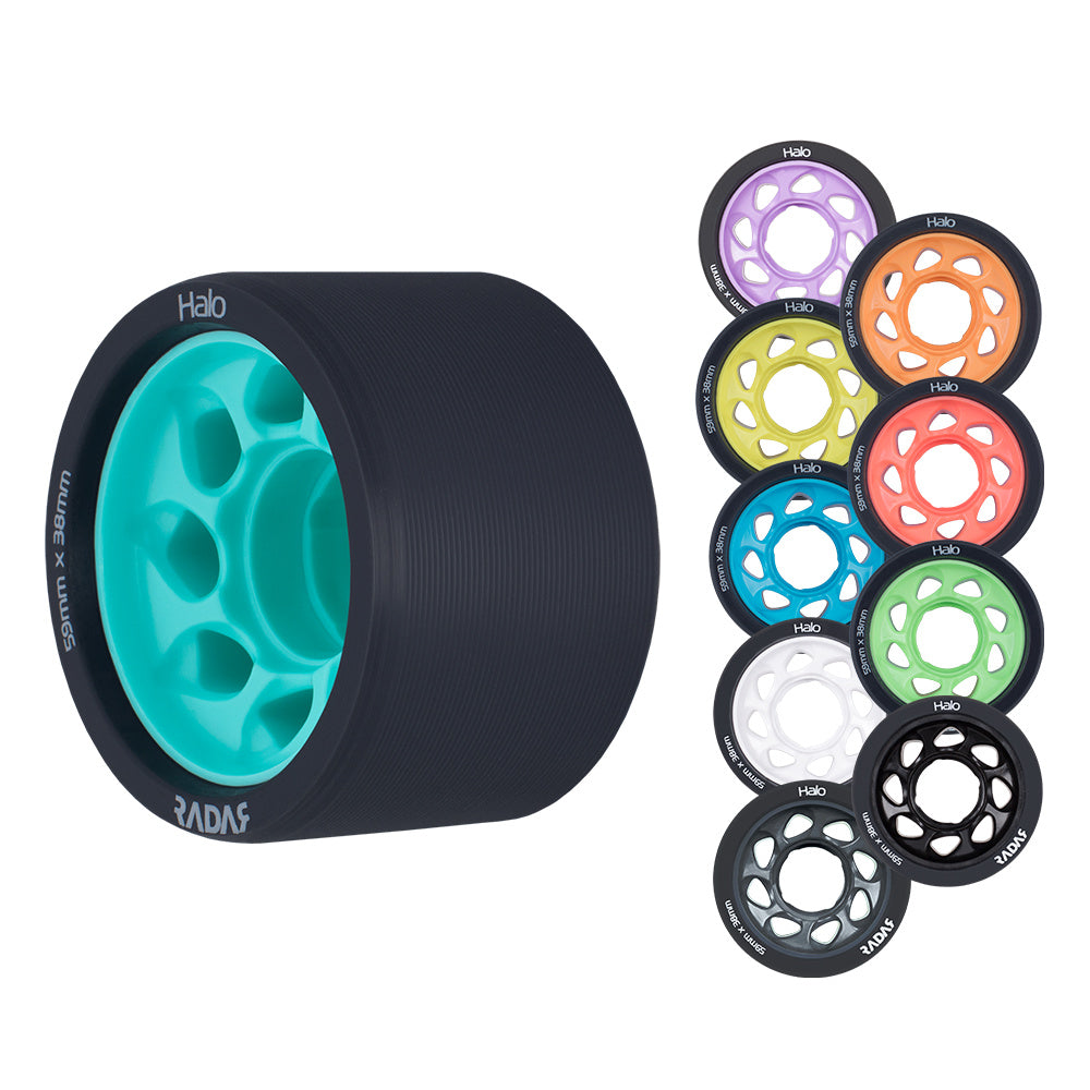 Radar Halo 59mm Quad Wheels 4 Pack - High Performance Skateboard Wheels for Smooth Riding & Tricks - Perfect for Skateboarding, Longboarding & Roller Derby