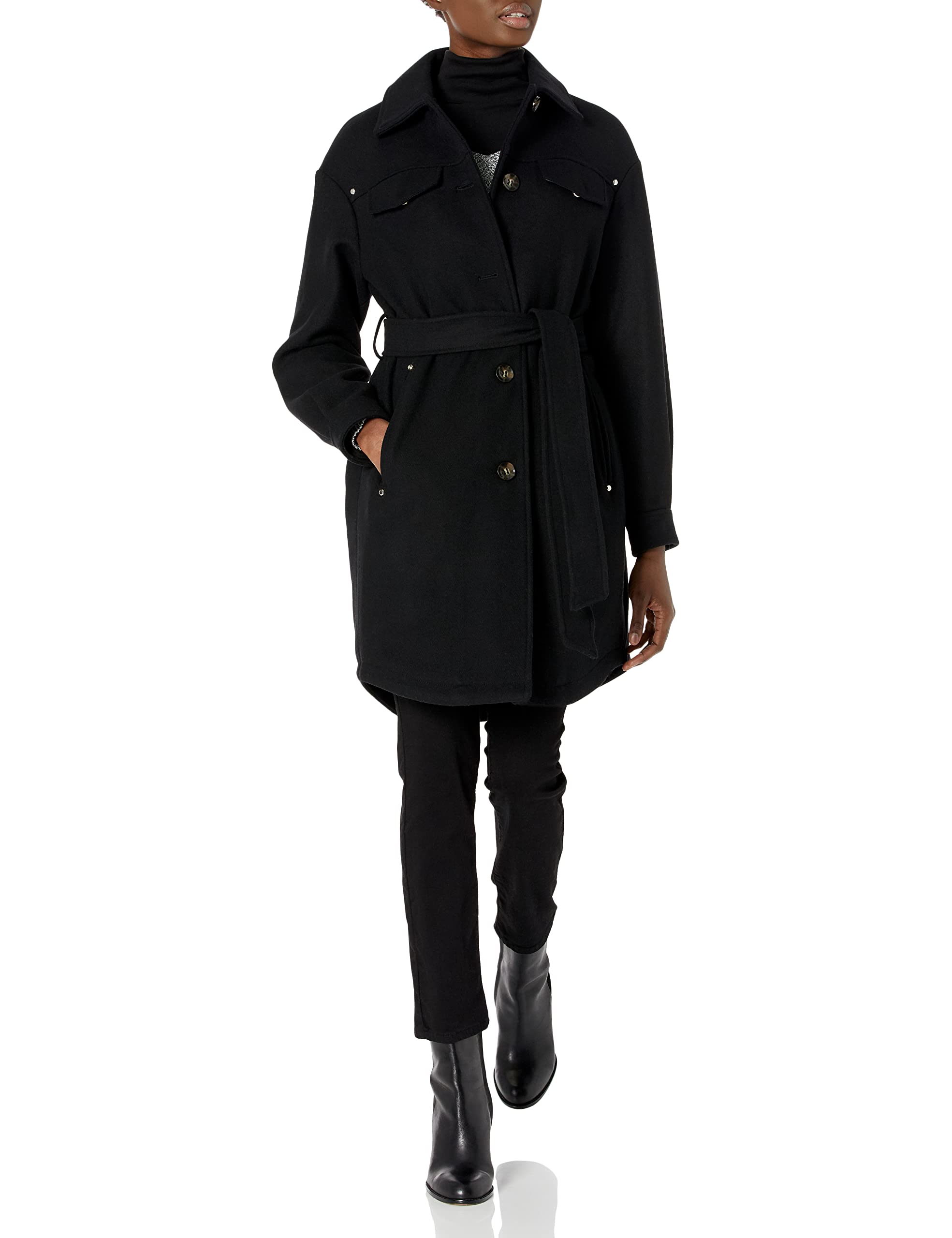 Vince Camuto Women's Belted Wool Shirt Wrap Coat - Stylish Winter Trench Coat for Office, Date Night & Fall Fashion | Warm Wool Blend Outerwear for Women
