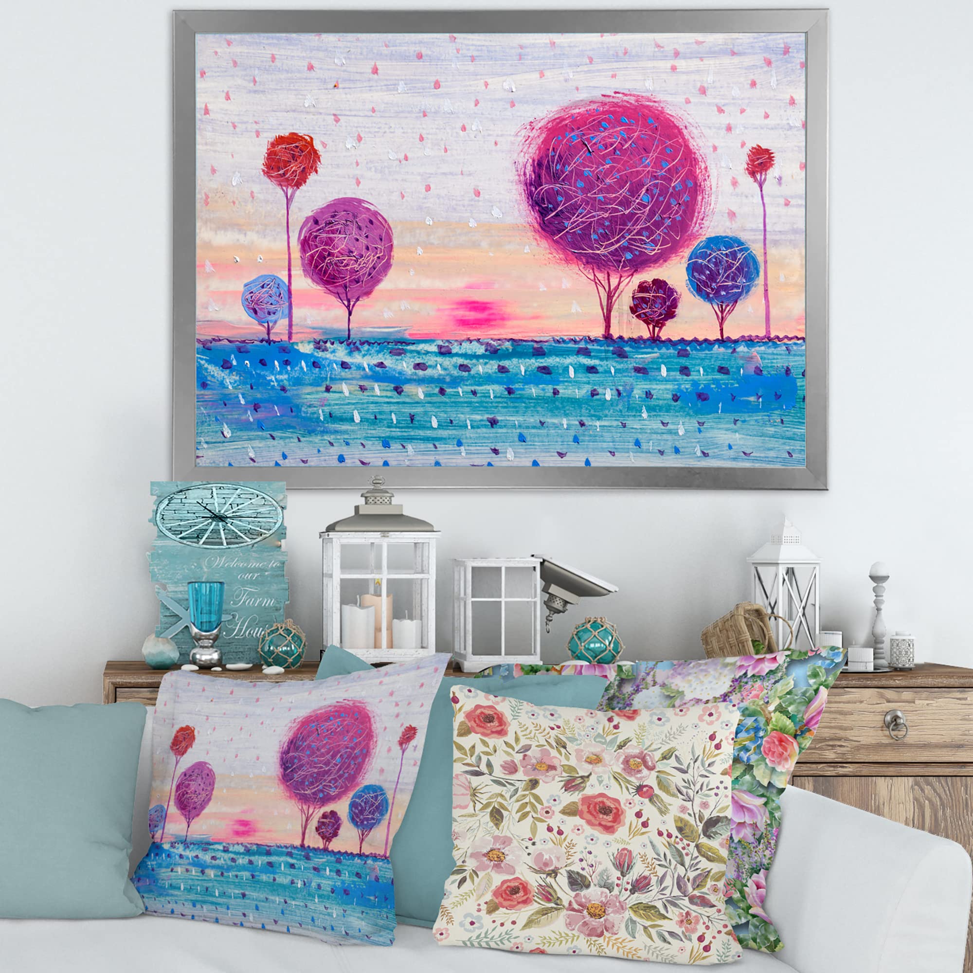 Purple Tree Impression II Modern Framed Wall Art - Contemporary Home Decor for Living Room, Bedroom & Office