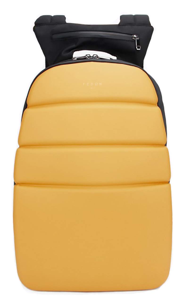 Fedon 1919 Ninja 15 Inch Laptop Backpack - Semi-Rigid Protective Computer Bag for Men & Women - Water Resistant Yellow School/Work/Travel Backpack MZ1930004 - Perfect for Office, College & Daily Commute