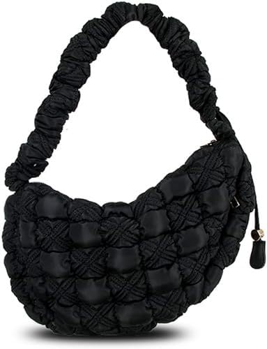 Quilted Puffer Tote Bag for Women - Lightweight Padded Down Cotton Hobo Purse with Crossbody & Shoulder Strap - Perfect for Work, Travel & Everyday Use