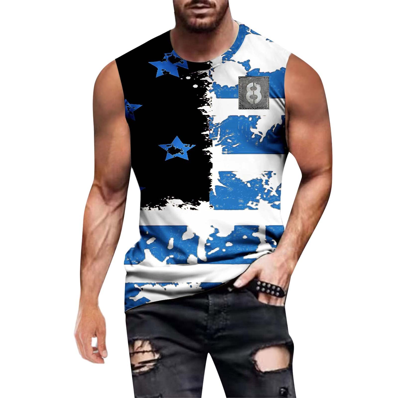 XXBR Men's Patriotic American Flag Print Tank Top - Sleeveless Vintage Muscle Shirt for Streetwear, Gym & Athletic Workouts - Comfortable & Breathable Summer T-Shirt