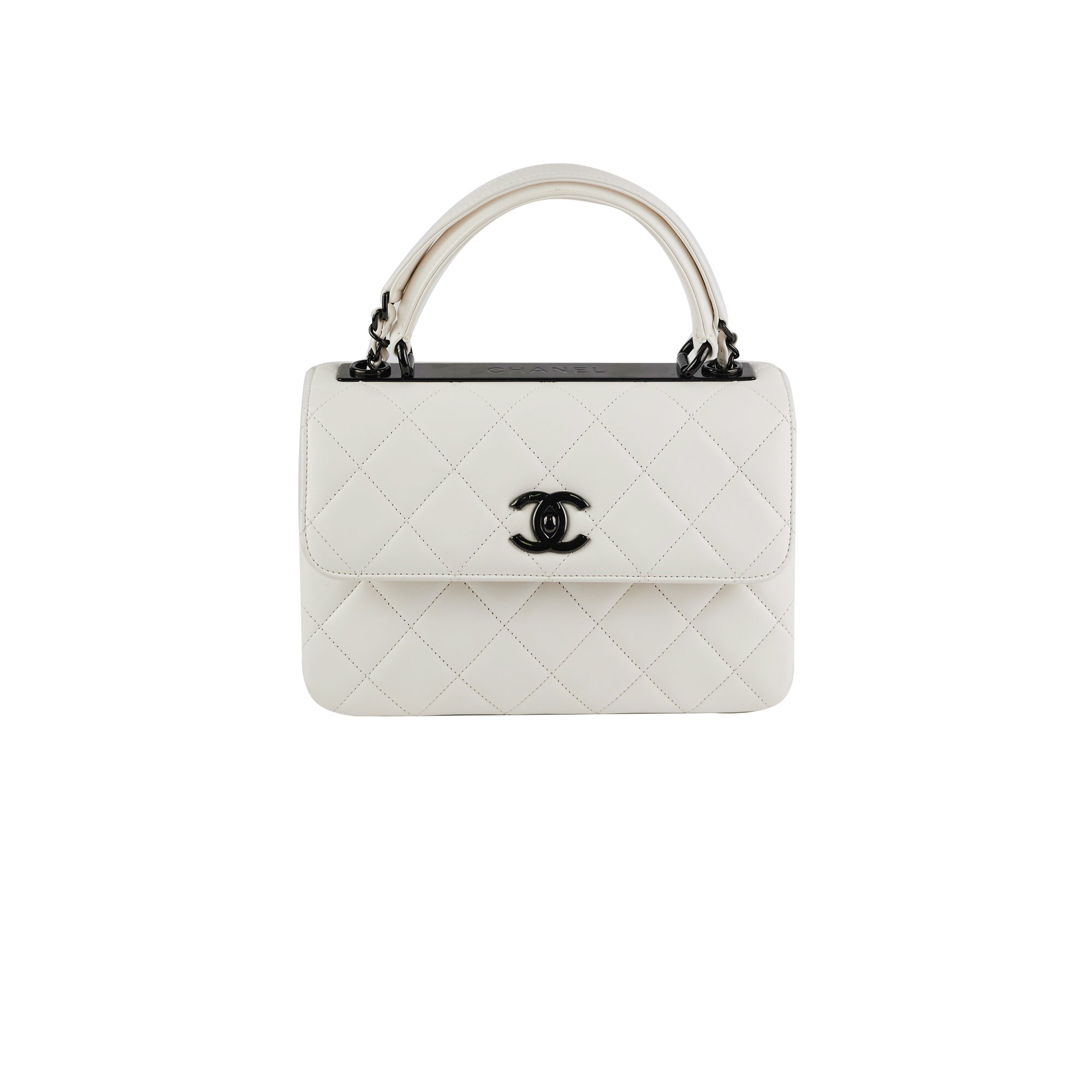Chanel Quilted Small Trendy CC Dual Handle Flap Bag in White - Authentic Microchipped Luxury Handbag for Women | Perfect for Date Night, Parties & Special Occasions