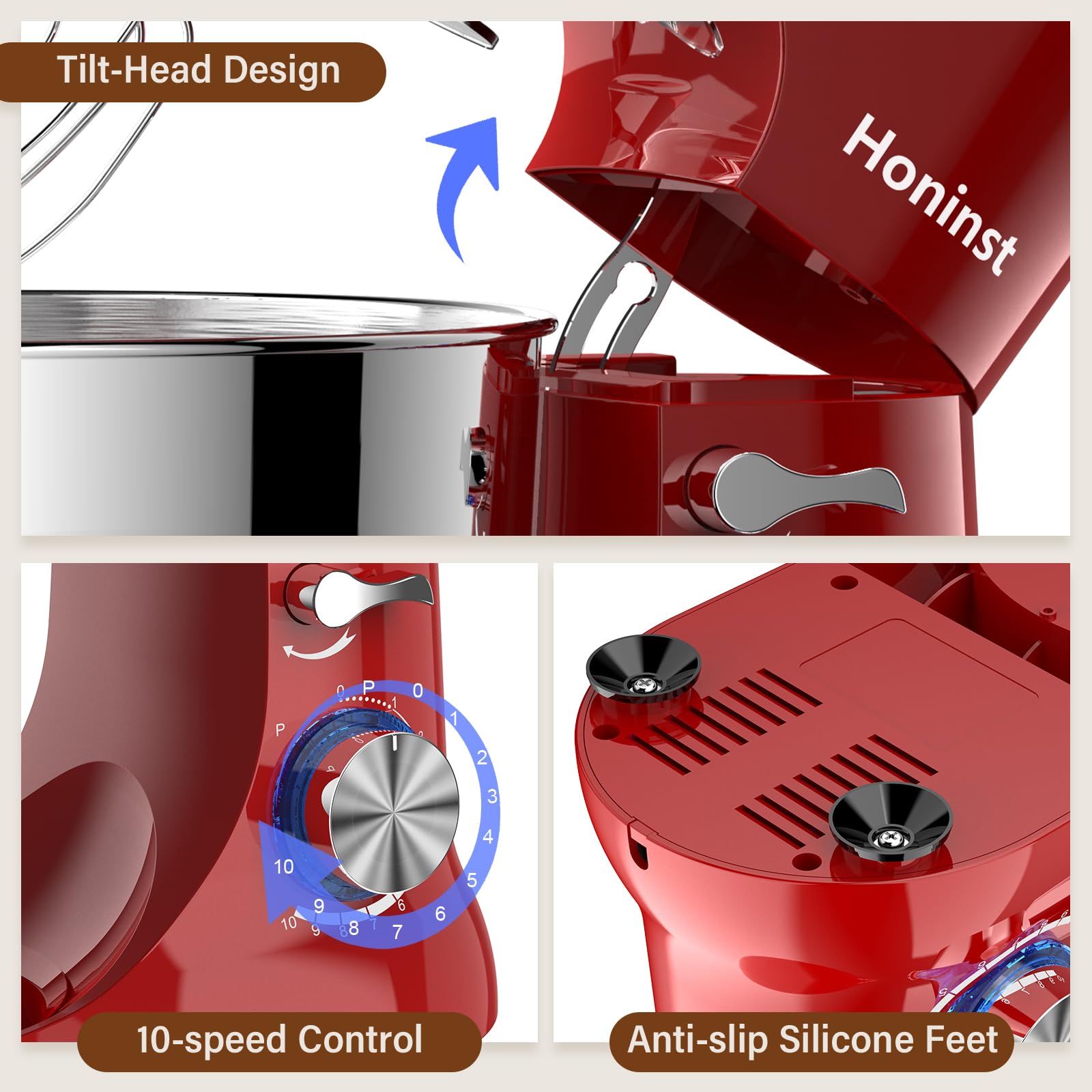 **5.5QT Stand Mixer - 10-Speed Tilt-Head Electric Kitchen Mixer with Bowl, Dough Hook, Whisk & Beater - Perfect for Baking Cakes, Cookies & Dough - Ideal for Home Bakers & Cooking Enthusiasts (Red)**