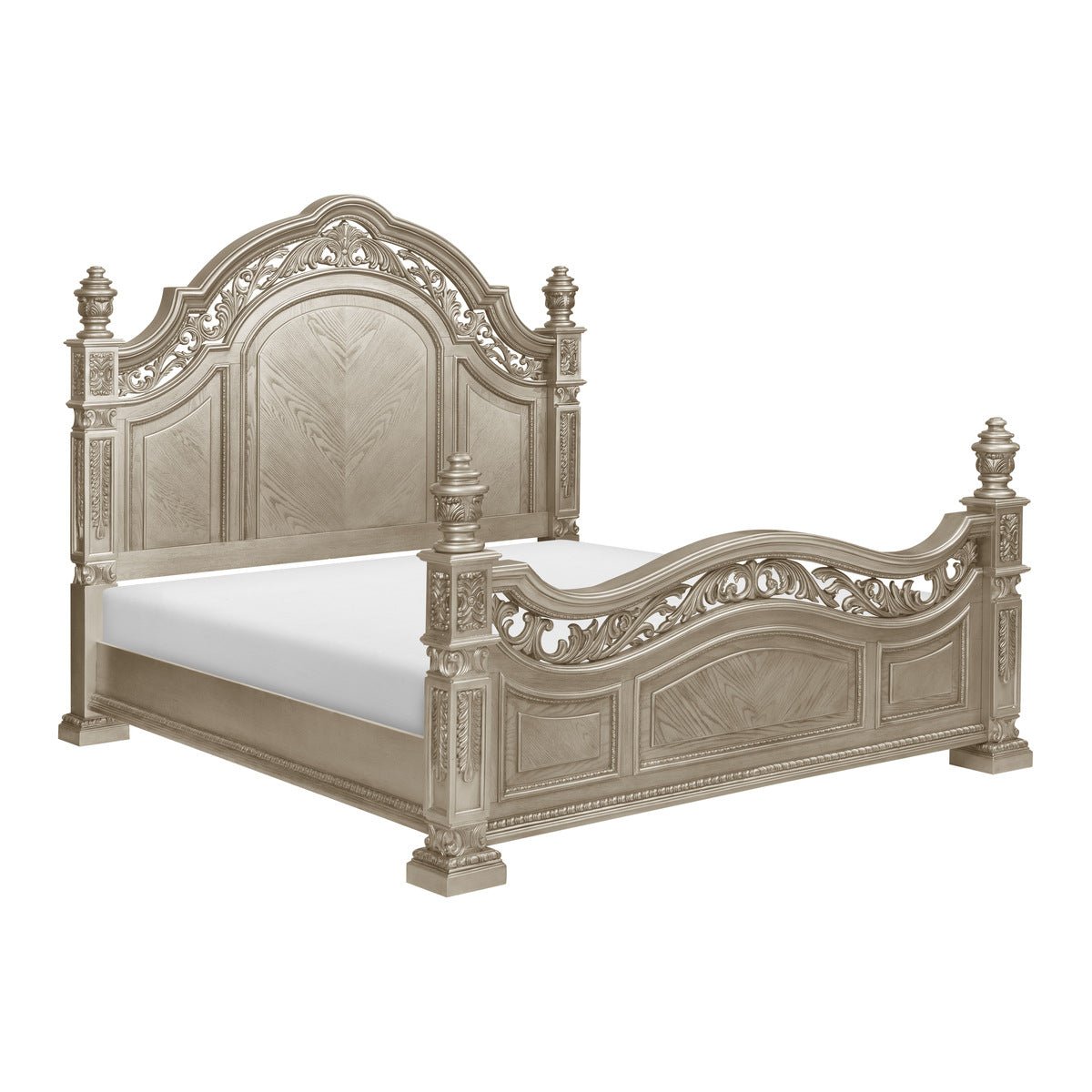 Luxury Catalonia Platinum Gold Bedroom Set - Queen Size Bed Frame with Nightstands & Dresser - Elegant Master Bedroom Furniture for Upscale Home Decor