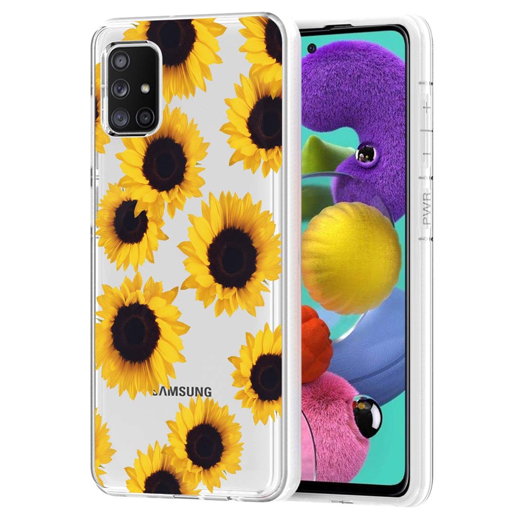 Samsung Galaxy A51 Clear Phone Case (4G 2020 Model) - Shockproof Soft TPU Protective Cover with Sunflower Design for Women | Perfect for Everyday Use, Work & Travel