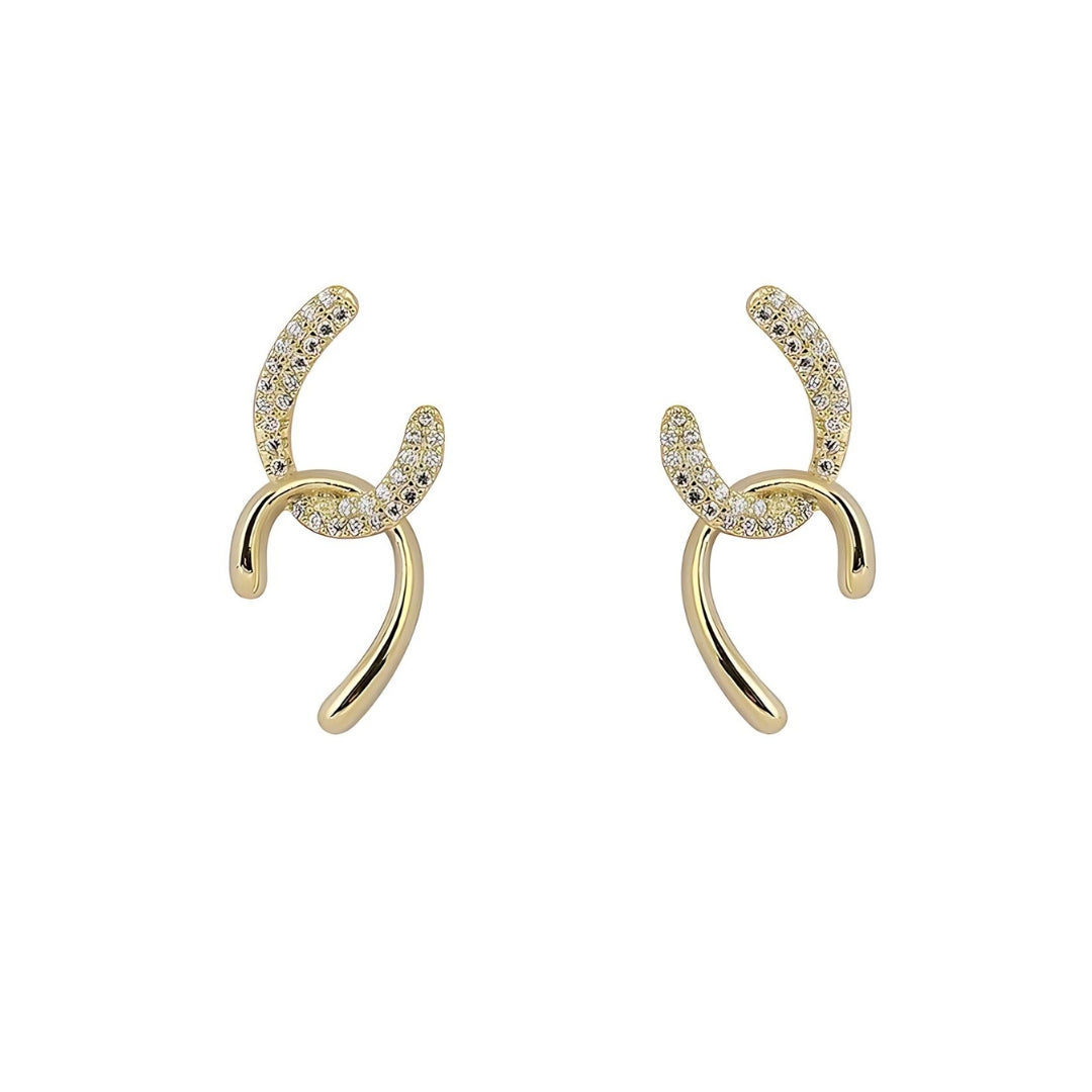 Duo Tone Gold Bar Stud Earrings for Women - 14K Gold Plated Minimalist Dangle Earrings | D5688 | Perfect for Everyday Wear, Office & Special Occasions