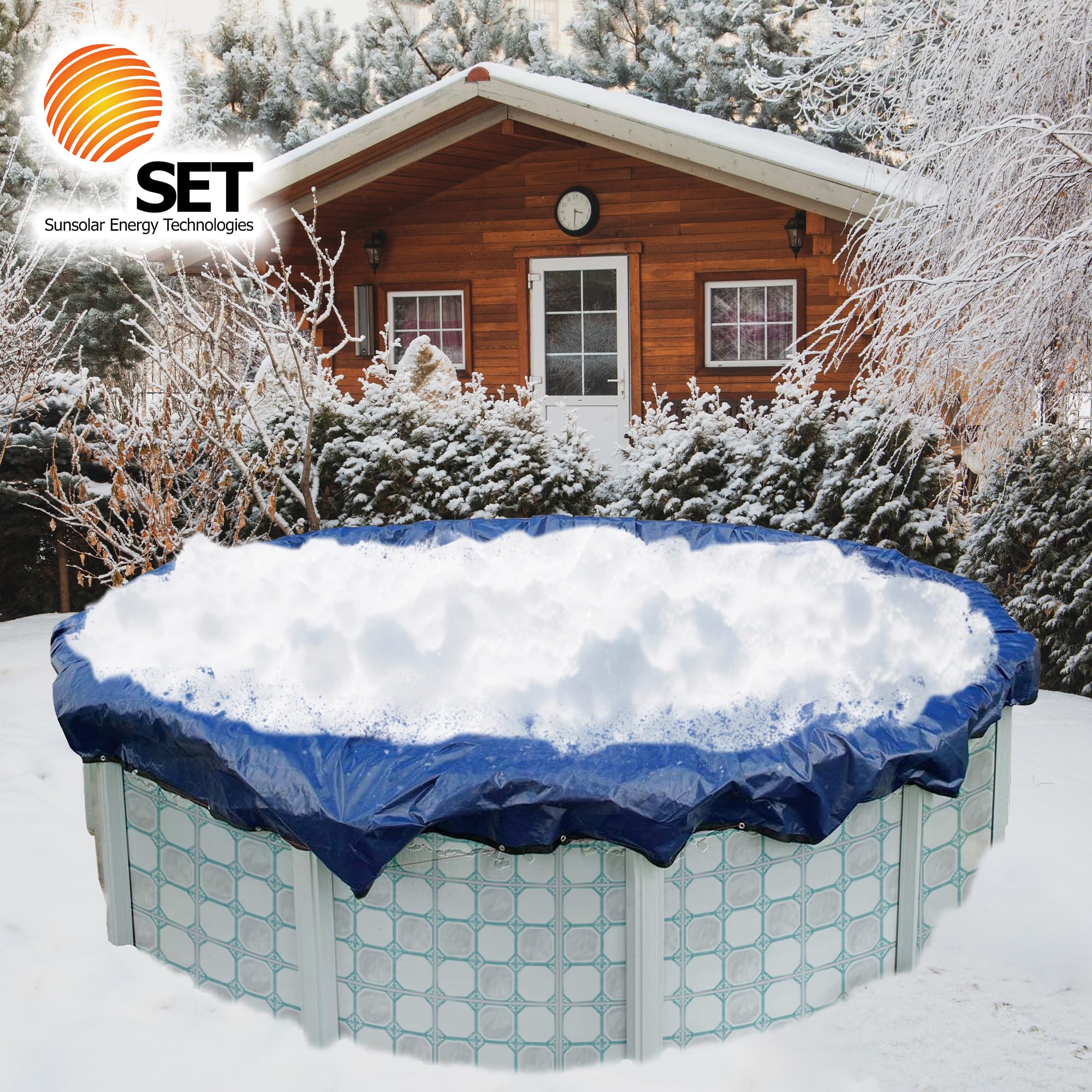 SET SunSolar Energy Technologies - Heavy Duty 24-Foot Round Above Ground Pool Cover for Winter Protection - Durable Solid Swimming Pool Cover with Reinforced Cable & Winch - 15-Year Warranty - Includes Clips - Ideal for Seasonal Pool Maintenance & Safety