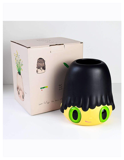 Javier Calleja Pot Pop Top Green - Cute Cartoon Ceramic Planter for Succulents & Small Plants - Perfect for Home, Office, and Gift Decor
