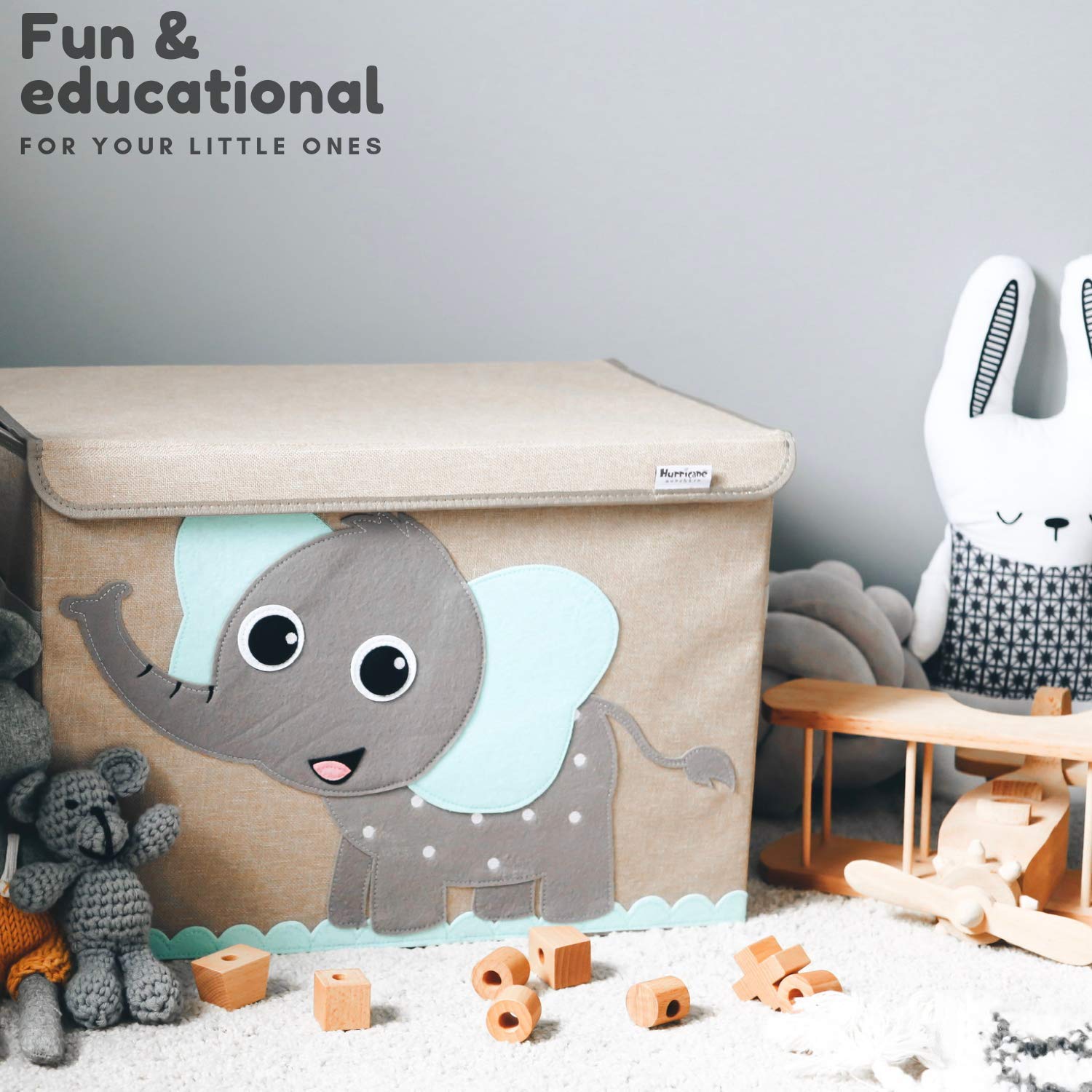 Hurricane Tots Large Toy Storage Bin - Collapsible Canvas Fabric Toy Chest with Flip-Top Lid for Kids, Boys & Girls - Gray Nursery Organizer for Baby & Toddler Toys - Perfect for Playroom, Bedroom & Daycare Organization