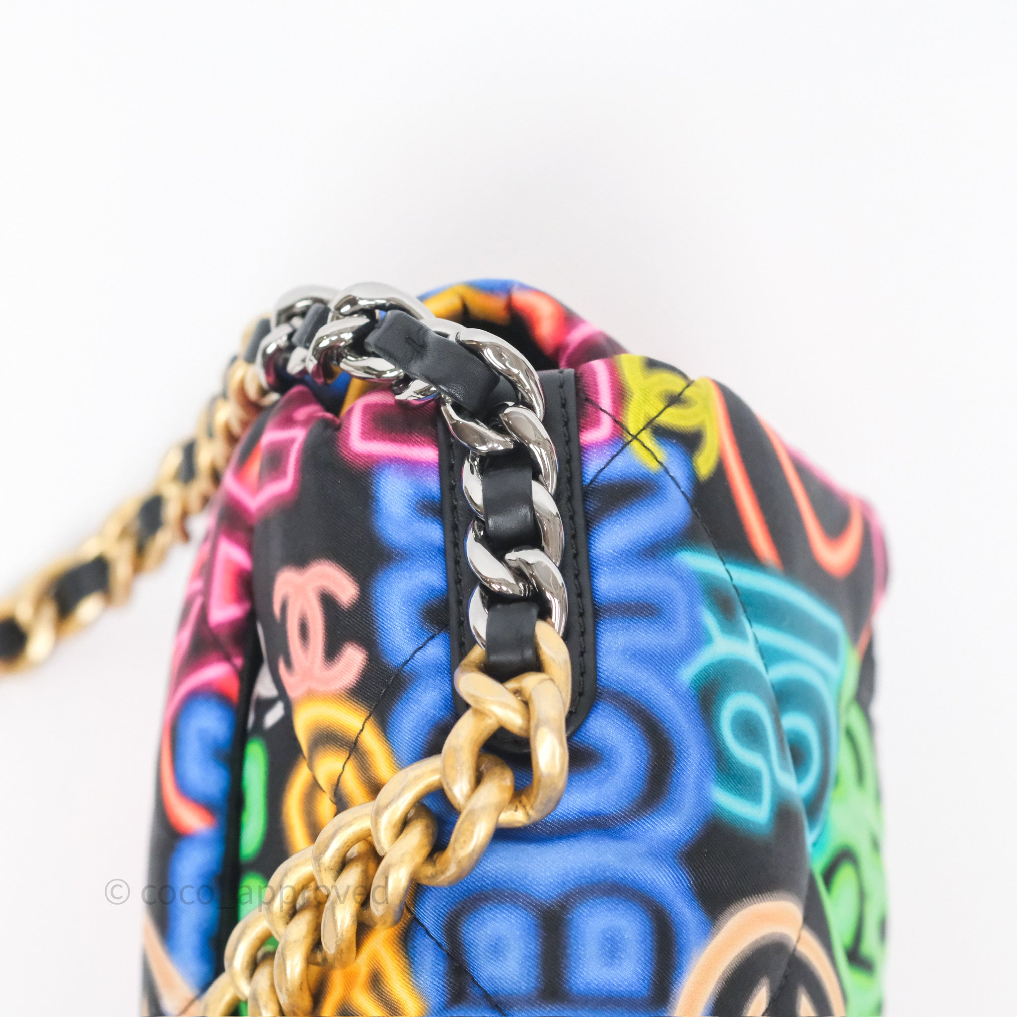 Chanel 19 Small Handbag Black Multicolor Fabric Printed Mixed Hardware - Luxury Designer Crossbody Bag for Women, Perfect for Date Night & Evening Events