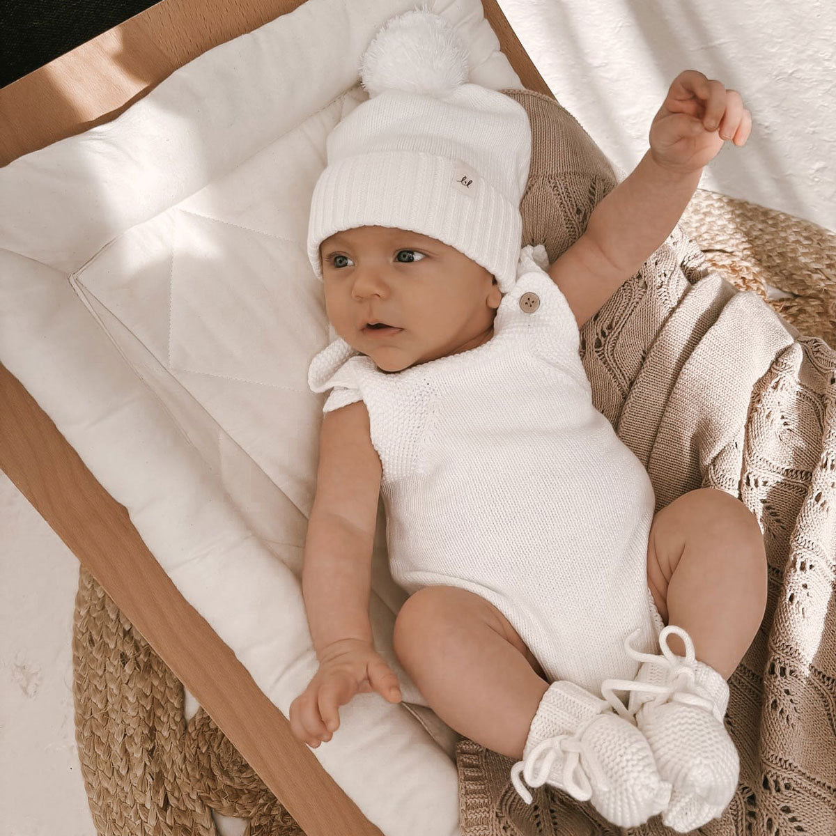 Luca Novelty Knit Romper for Baby Girls - Soft White Cotton Jumpsuit - Perfect for Photoshoots, Birthday Parties & Family Outings
