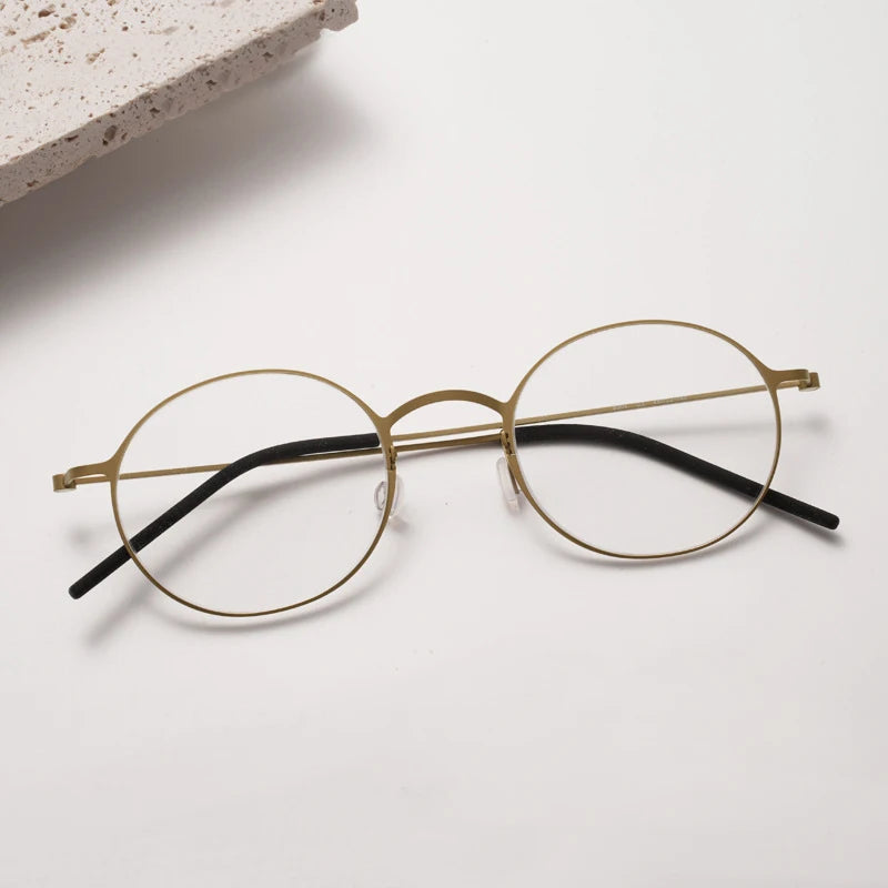 Stylish Black Titanium Full Rim Round Screwless Eyeglasses for Women - Model 65504 | Perfect for Office, Reading & Everyday Wear