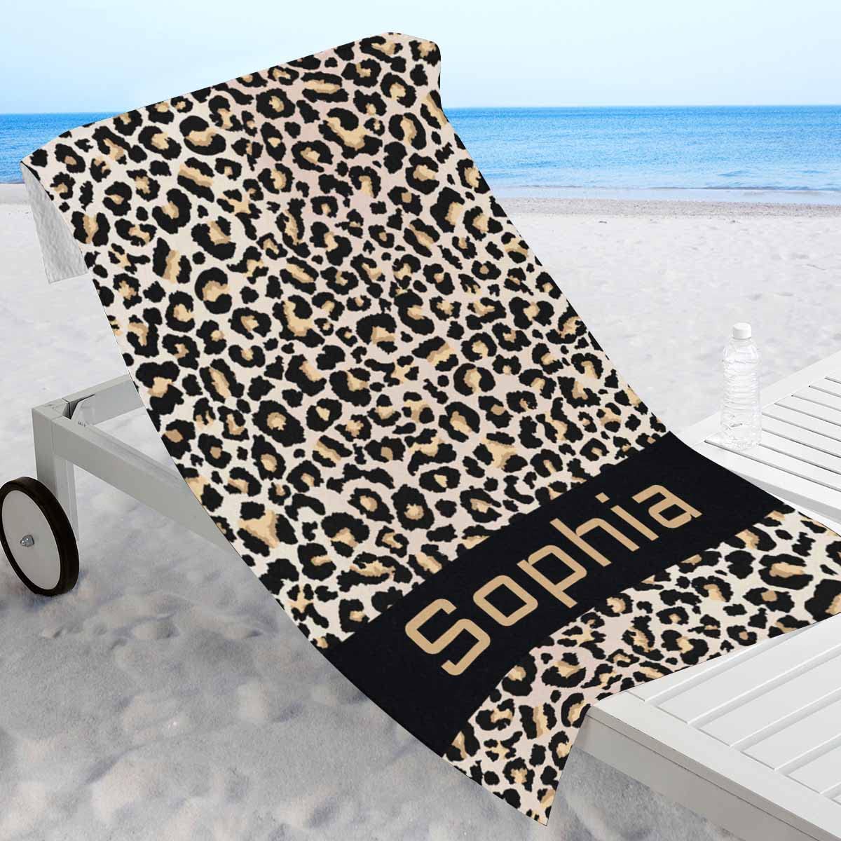 Custom Leopard Print Bath Towels - Personalized Monogrammed Beach Towels for Women & Girls, Super Absorbent, Quick Dry, Sand Free - Perfect for Pool, Beach, Travel, Spa, Gym & Home Use