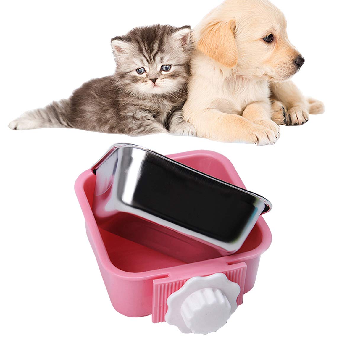 Luck Dawn Stainless Steel Removable Hanging Pet Bowl - 2 Pack Small Crate Food & Water Dish with Bolt Holder for Dogs, Puppies, Cats, Rabbits, Birds & Small Animals - Perfect for Cages, Kennels & Travel Use
